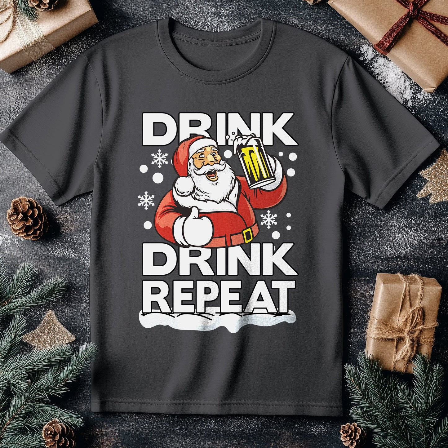 Drink Drink Repeat Santa T-Shirt -