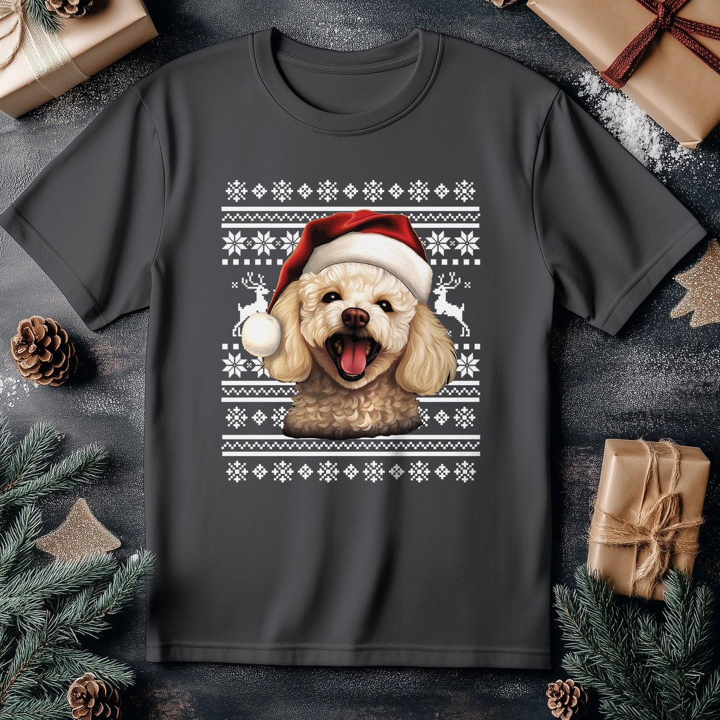 Poodle Dog Santa Hat T-Shirt - Furry