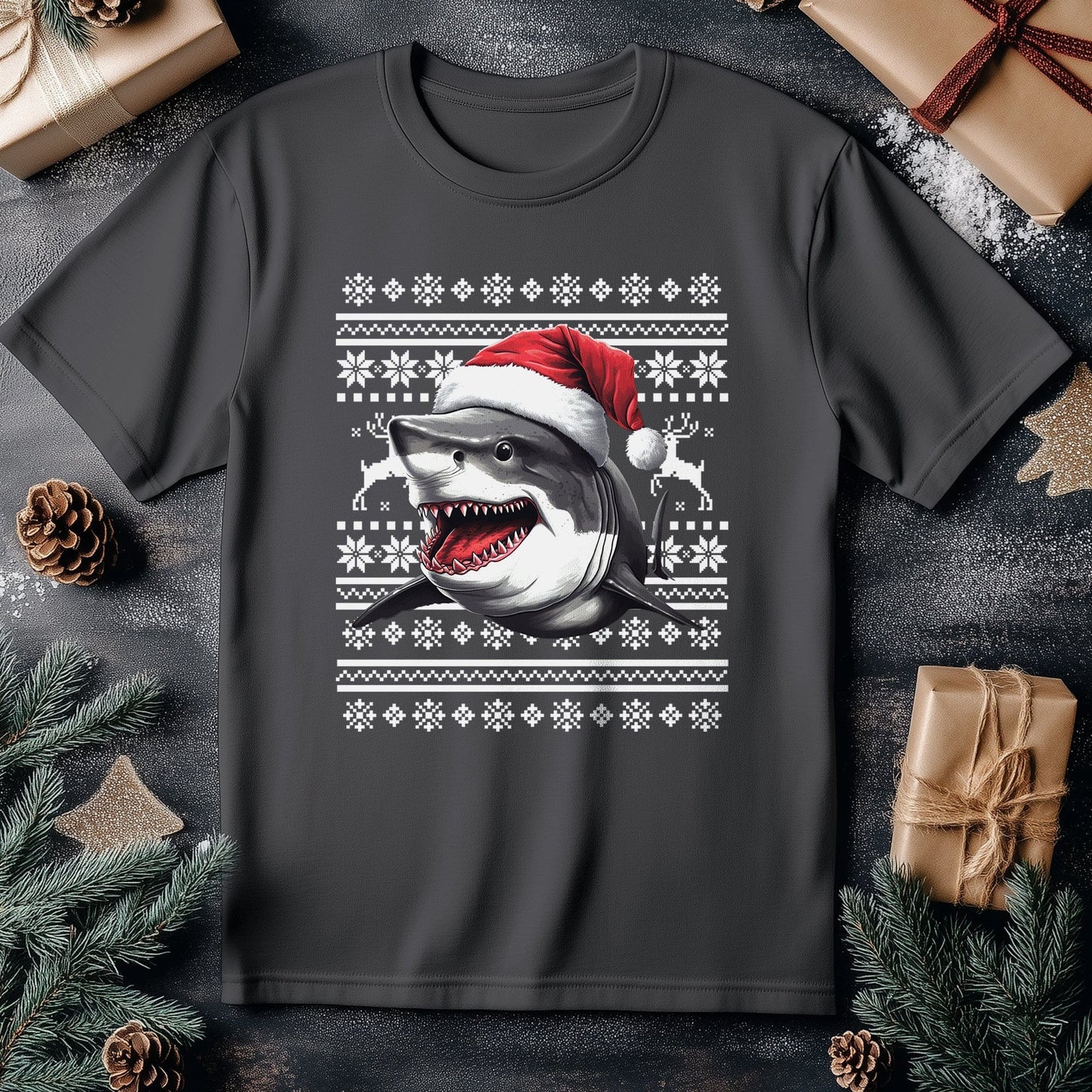 Great White Shark Santa Hat T-Shirt