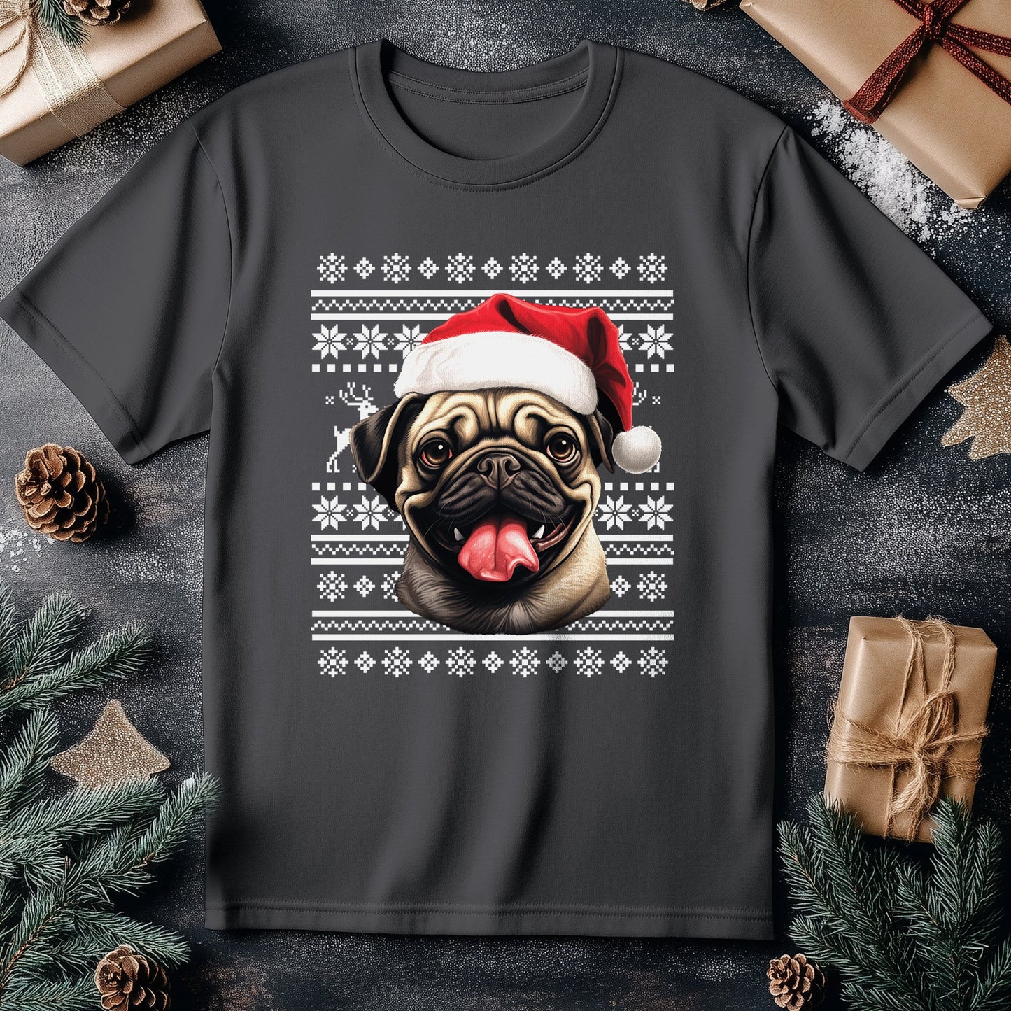 Pug Dog Santa Hat T-Shirt -