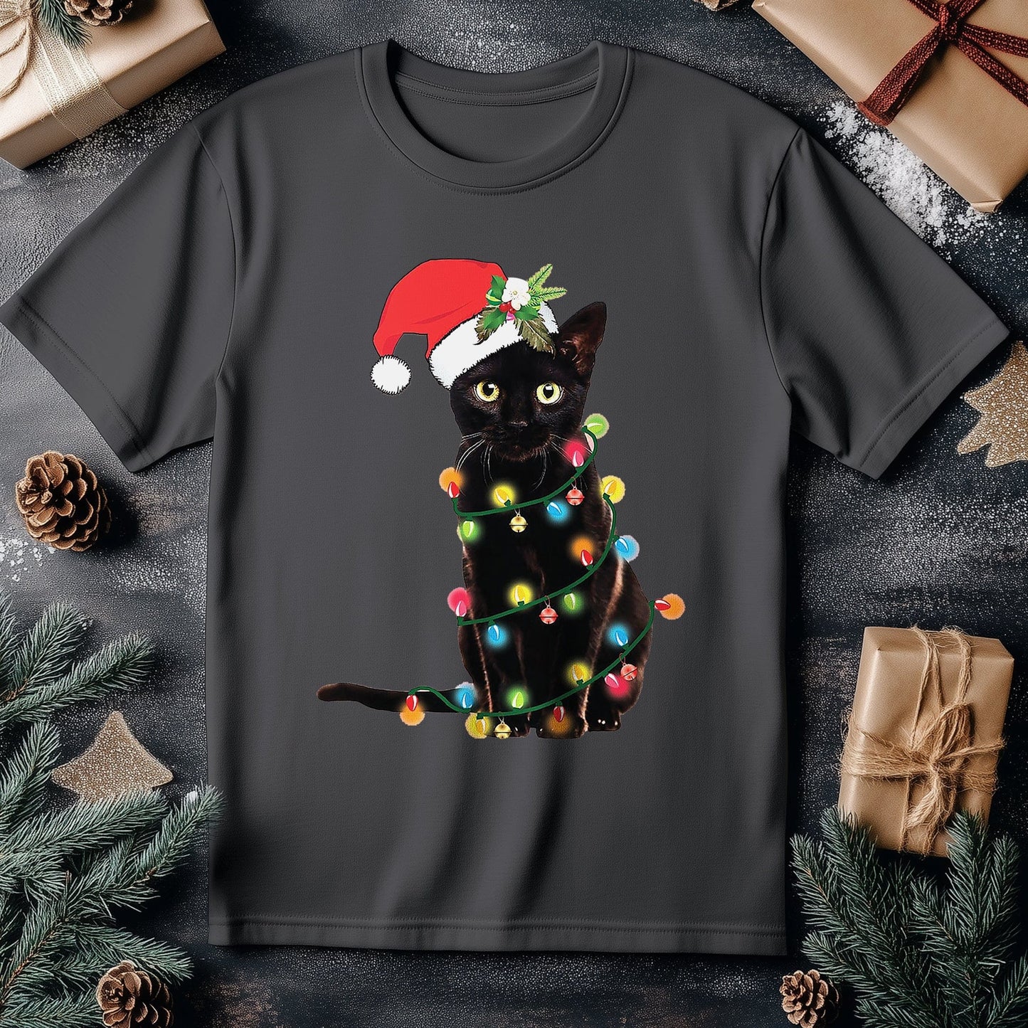 Cat-Christmas Lights T-Shirt -