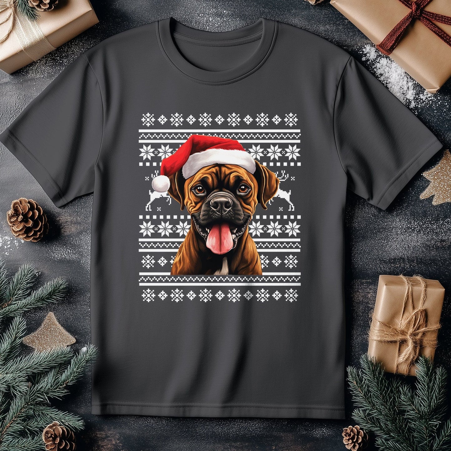 Boxer Dog Santa Hat T-Shirt -
