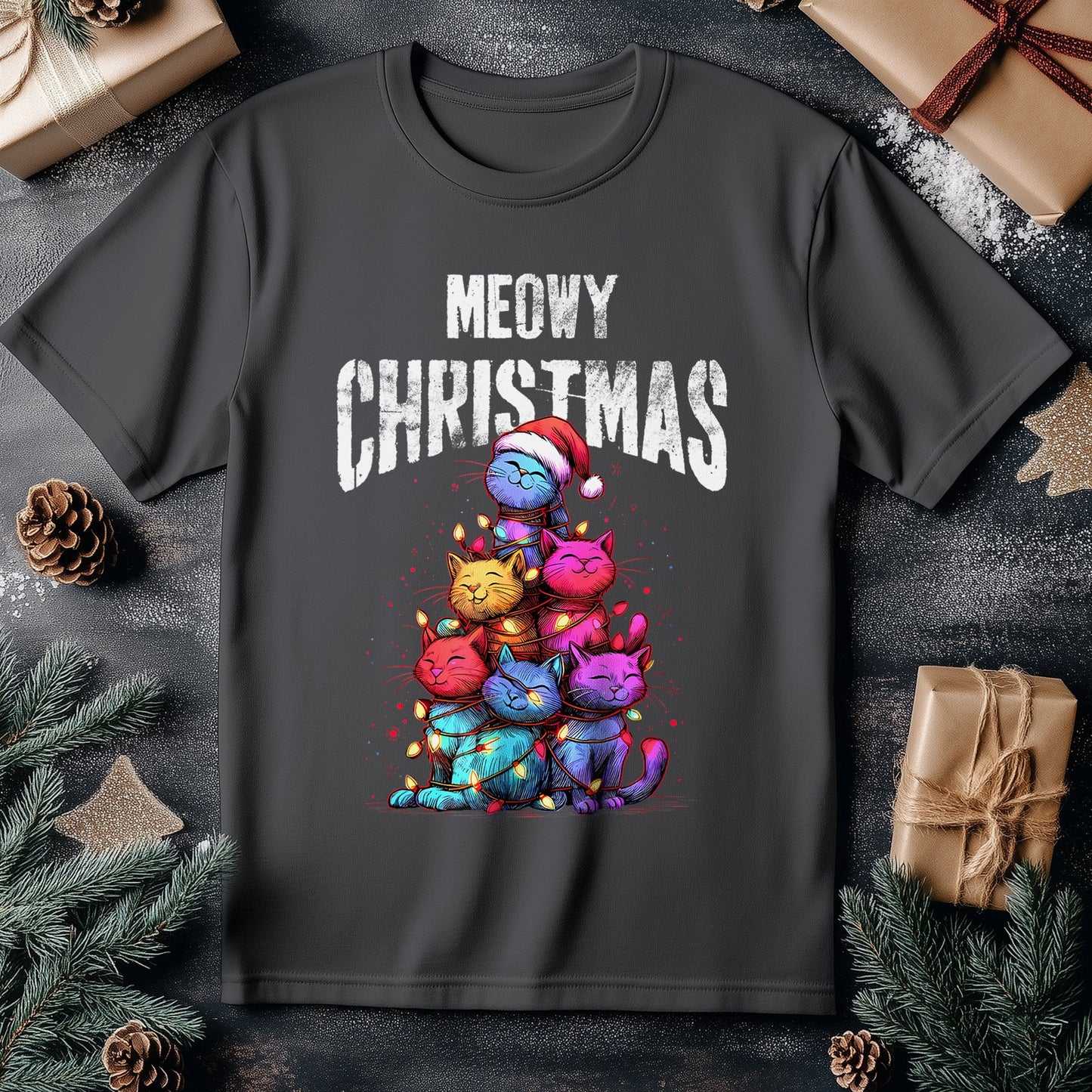 Meow Christmas Cat Mom T-Shirt -