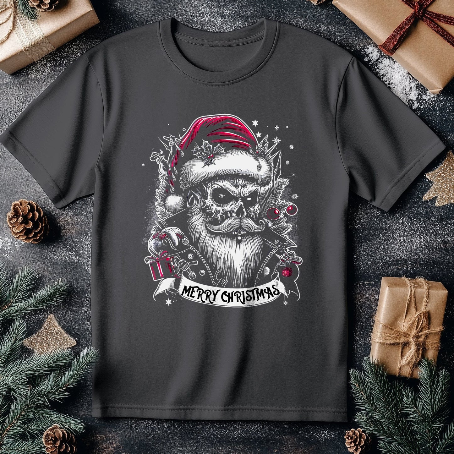 Goth Christmas Santa Skull Tee -