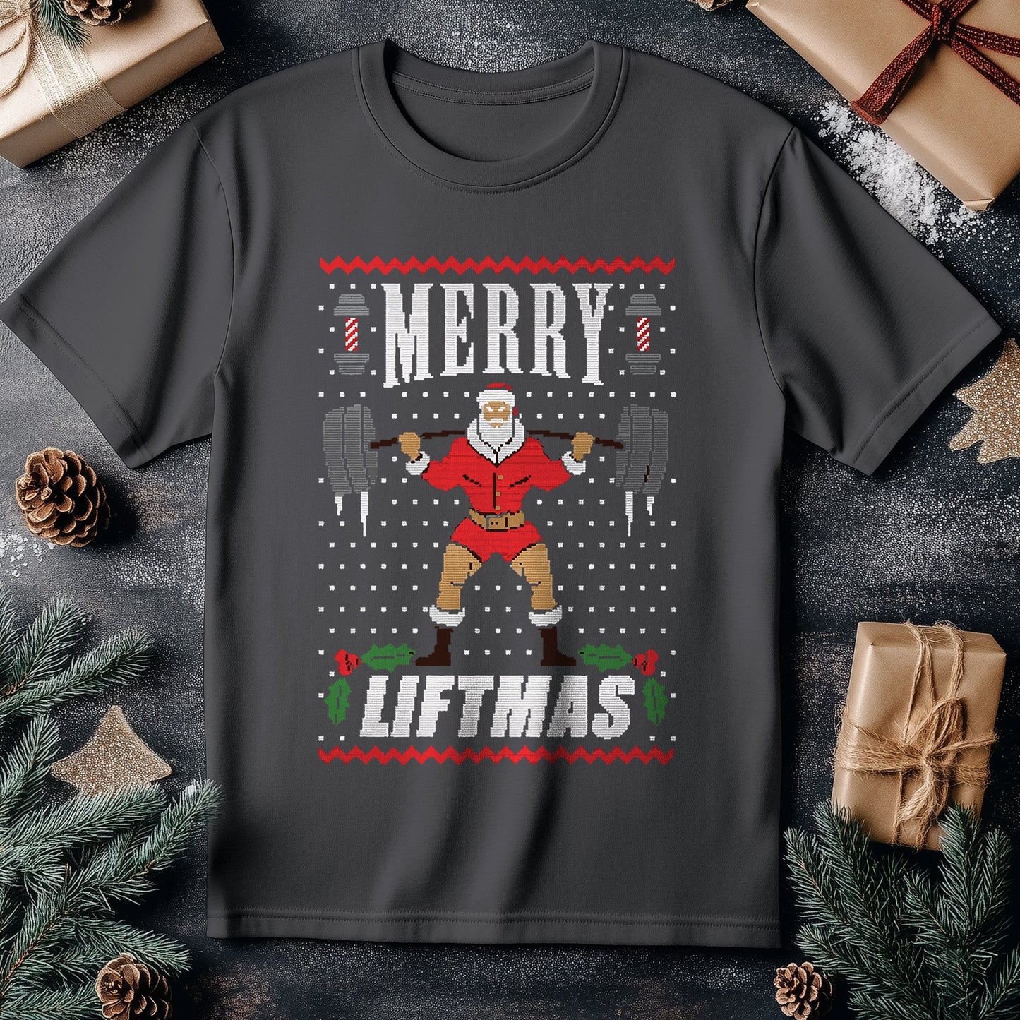 Merry Liftmas T-Shirt - Santa Gains!