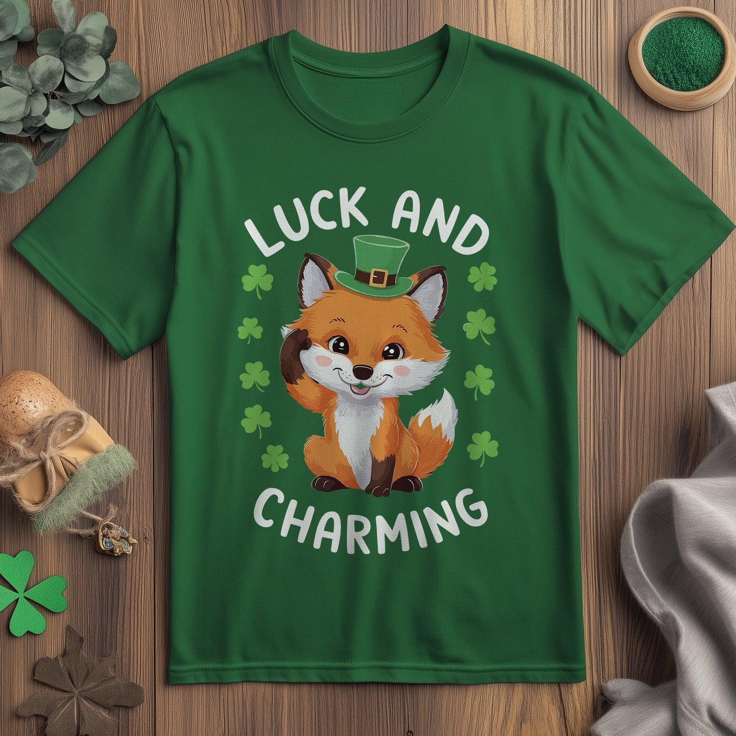 Fox in Shamrock Hat T-Shirt