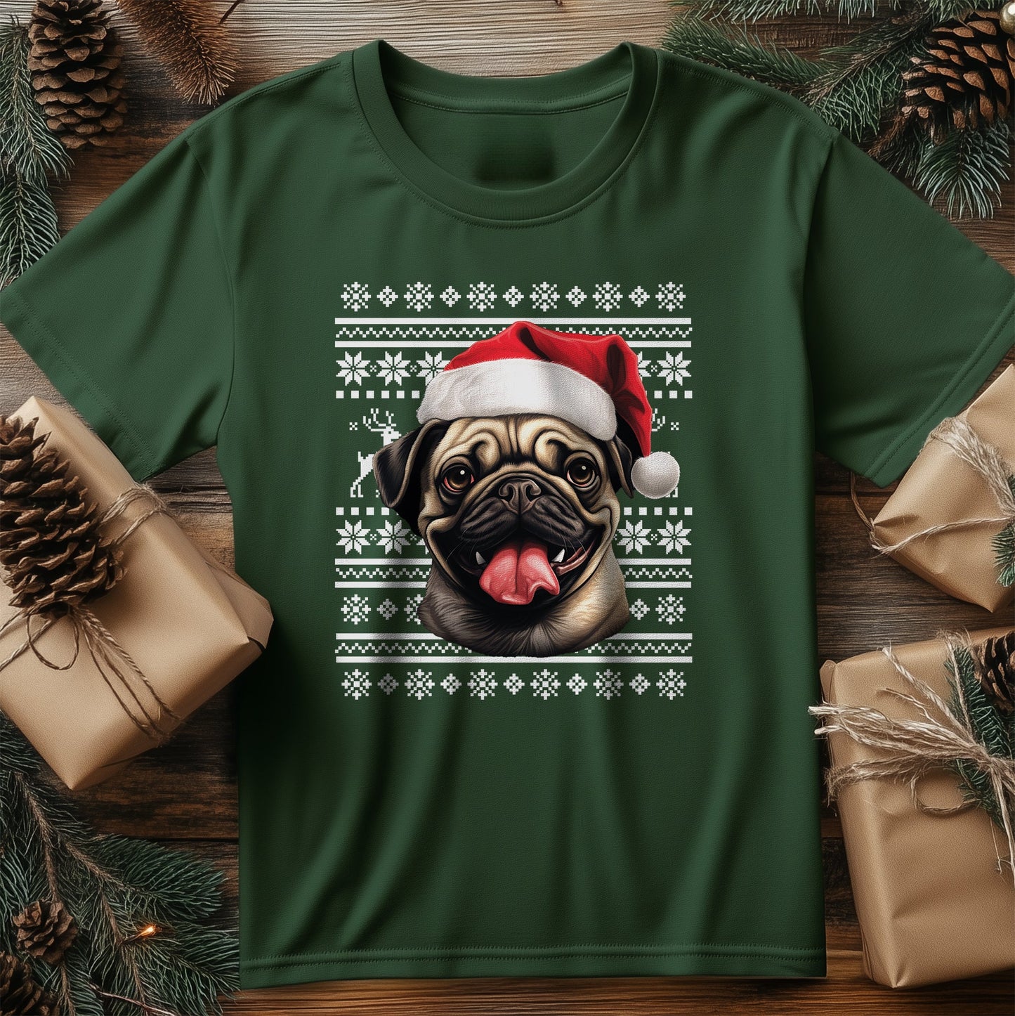 Pug Dog Santa Hat T-Shirt -