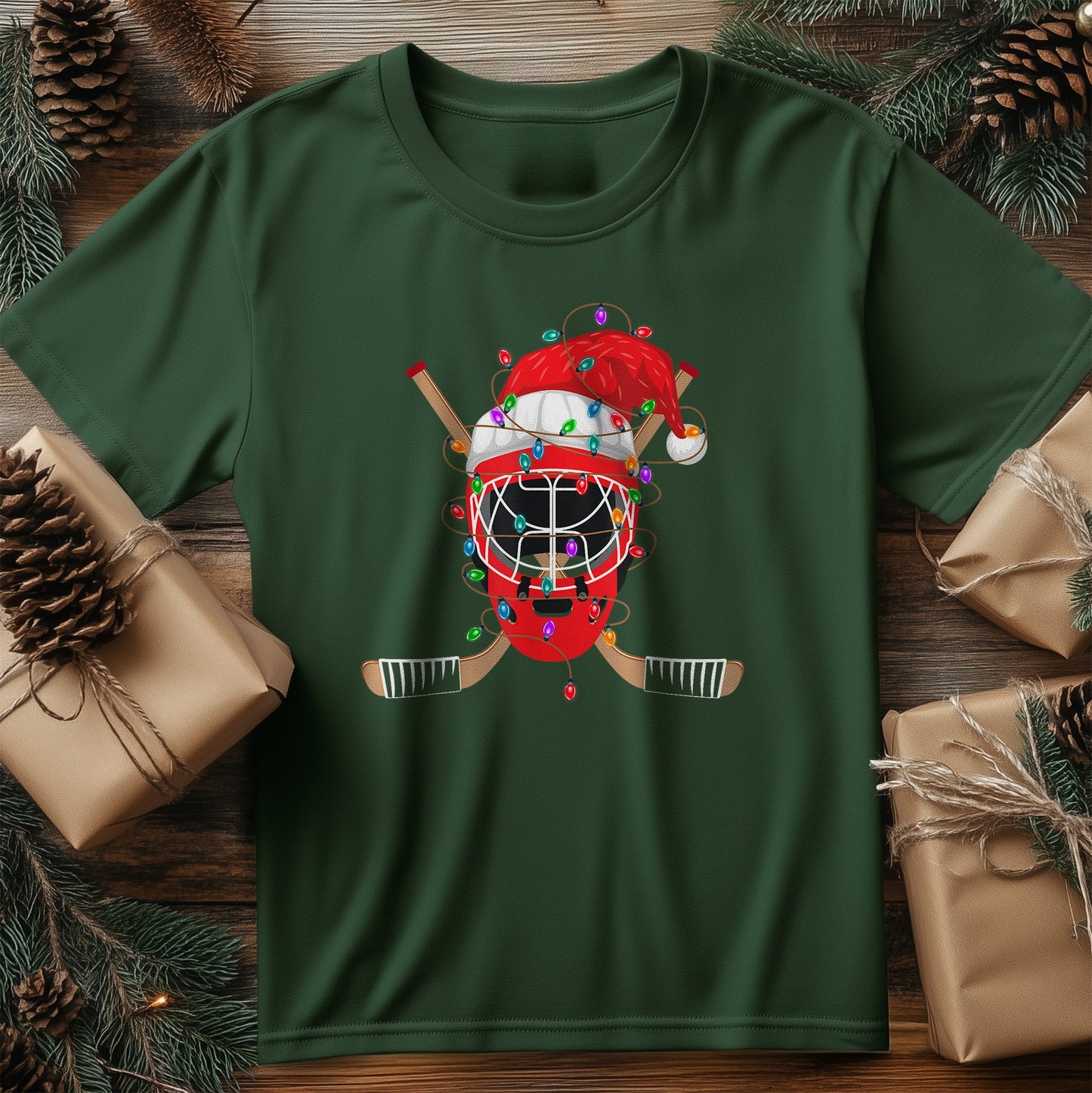 Santa Hat Hockey Player T-Shirt -