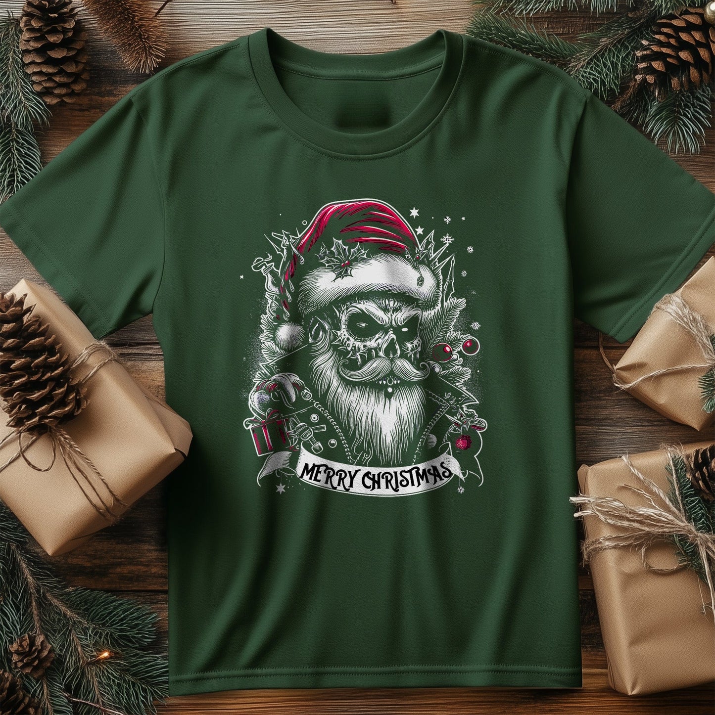 Goth Christmas Santa Skull Tee -