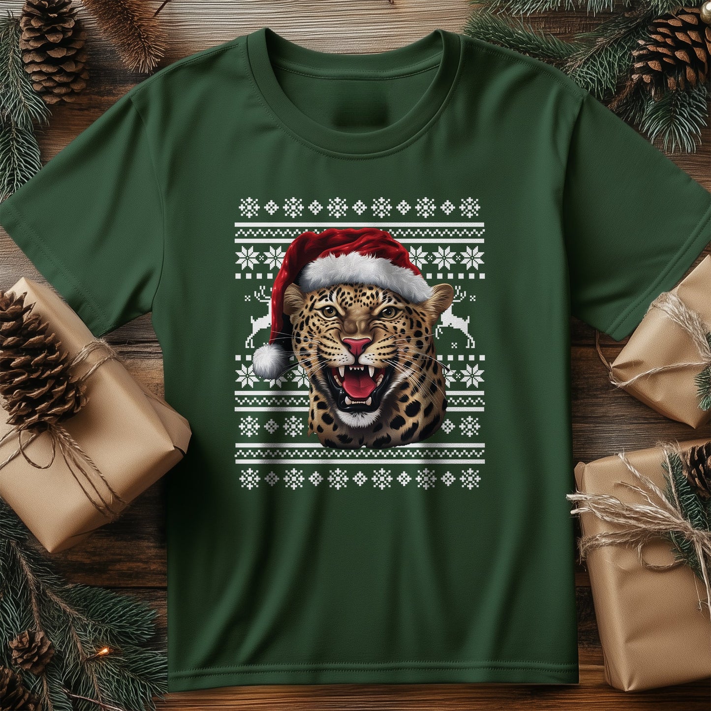 Leopard Santa Hat T-Shirt -