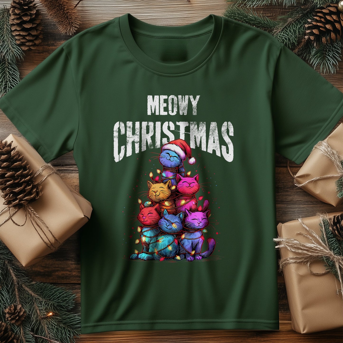 Meow Christmas Cat Mom T-Shirt -