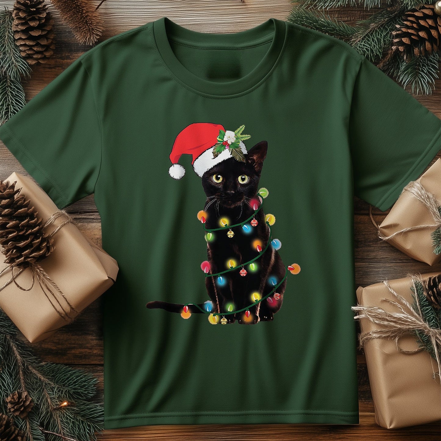 Cat-Christmas Lights T-Shirt -
