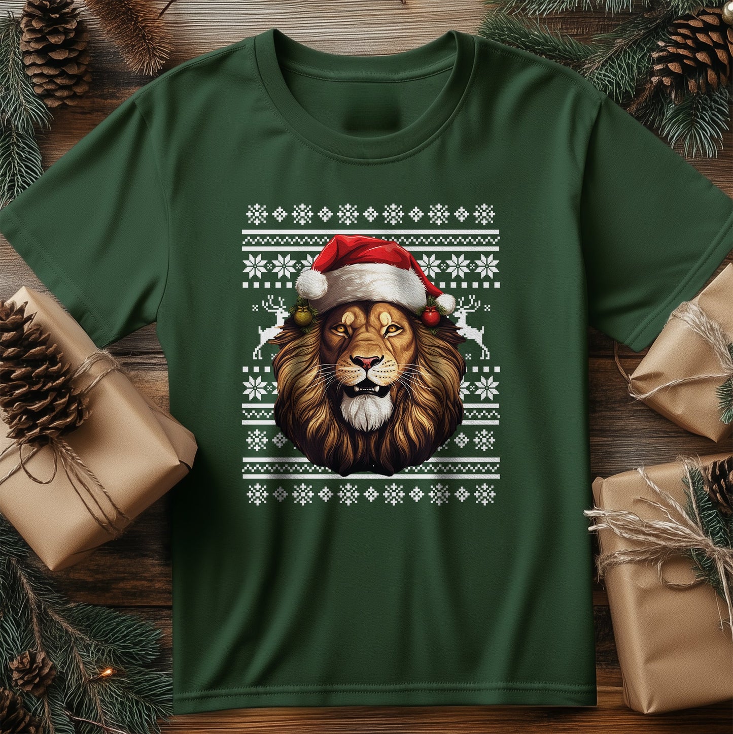 Lion Santa Hat T-shirt - Pawsitively