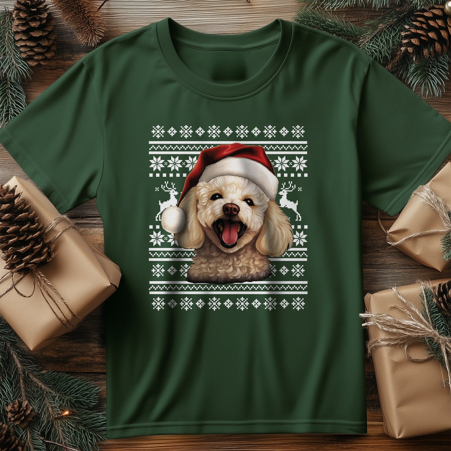 Poodle Dog Santa Hat T-Shirt - Furry