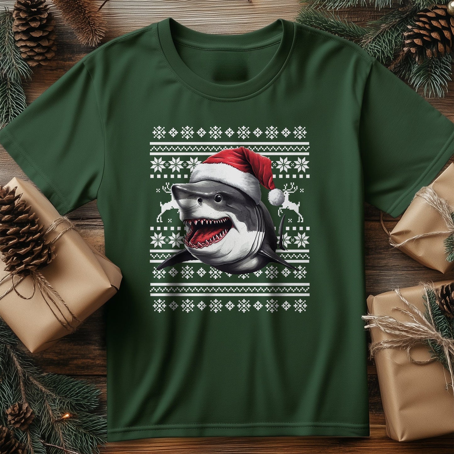 Great White Shark Santa Hat T-Shirt