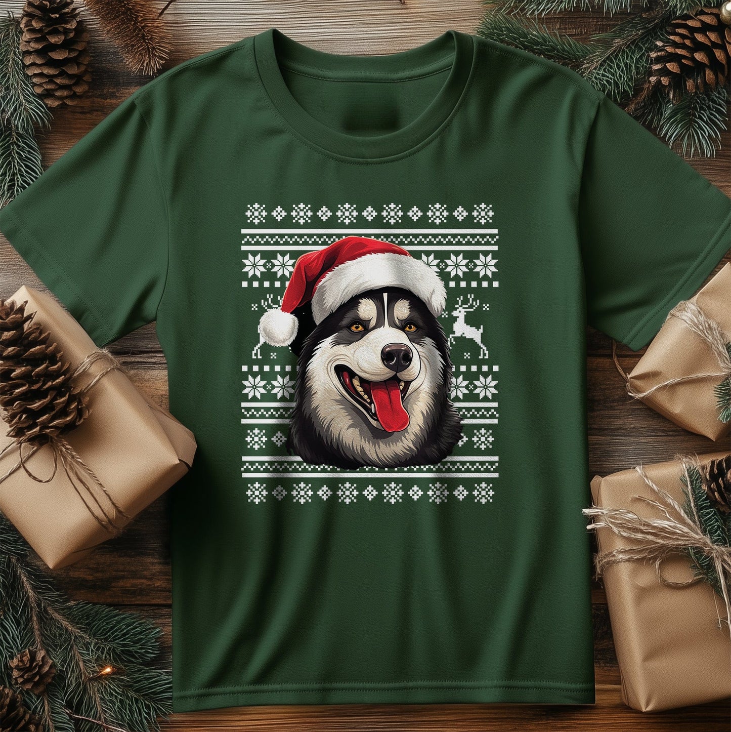 Husky Dog in Santa Hat T-Shirt -
