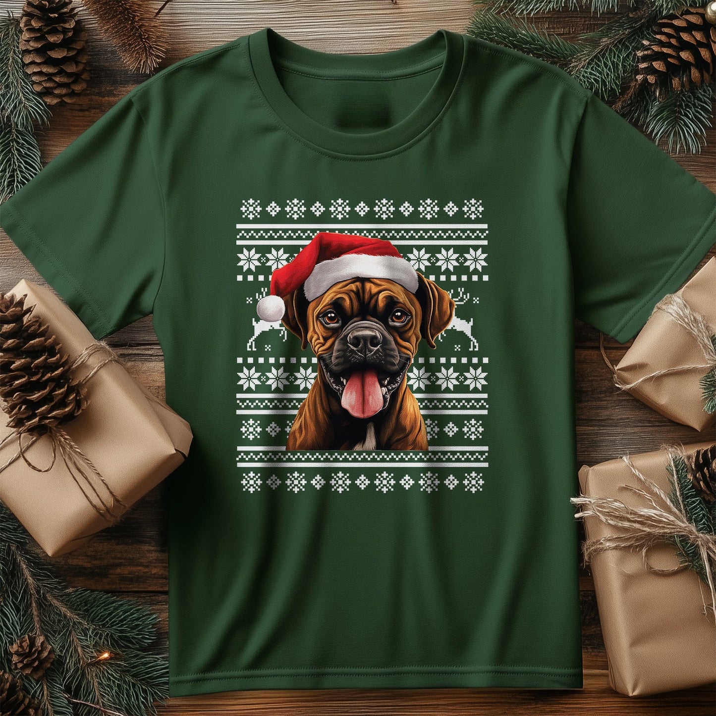 Boxer Dog Santa Hat T-Shirt -