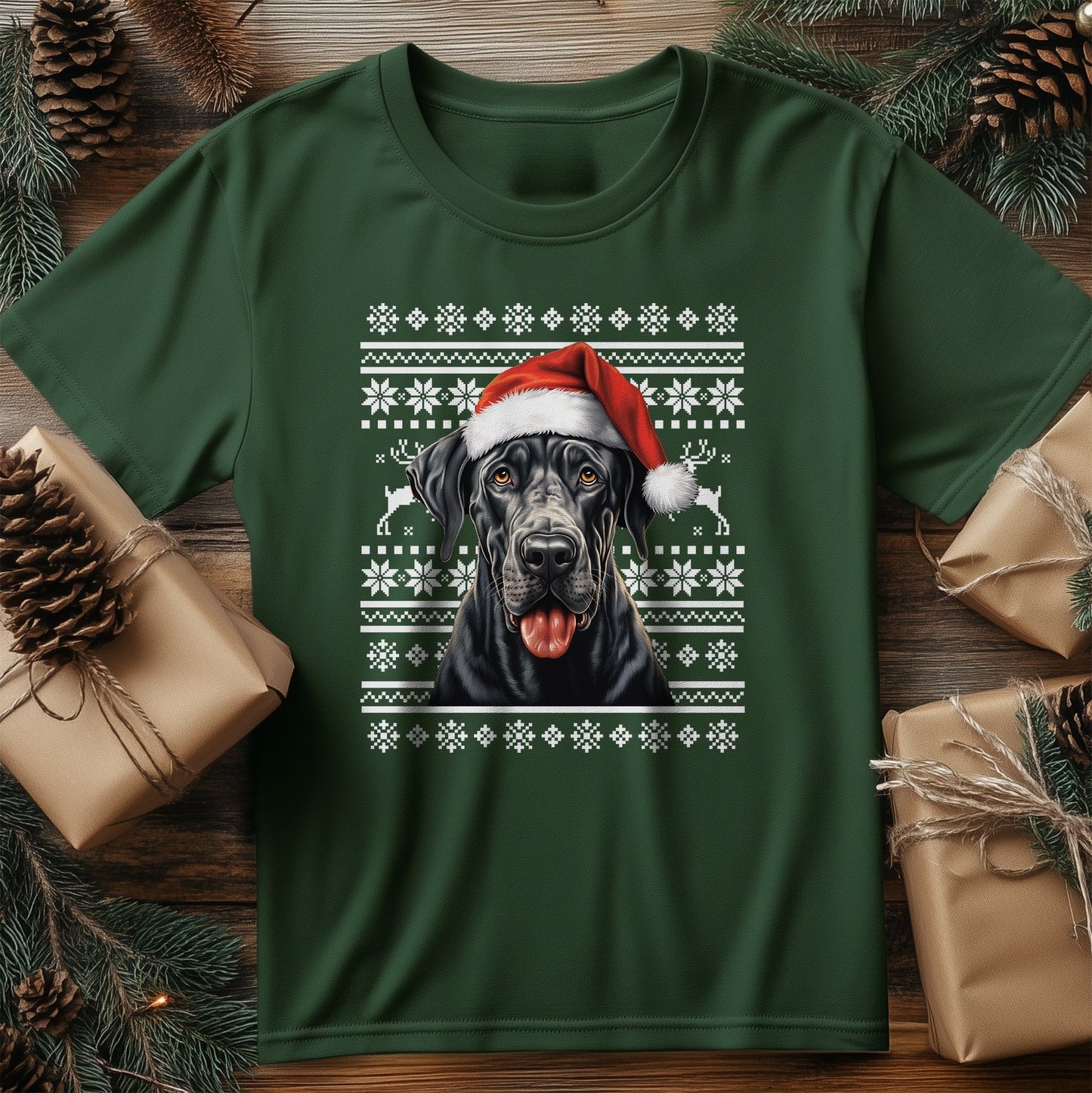 Great Dane in Santa Hat T-Shirt -