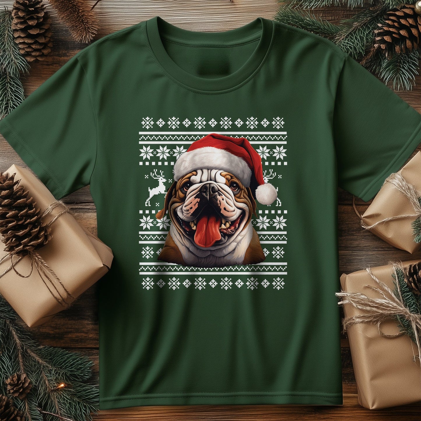Bulldog Santa Hat T-Shirt - Holiday
