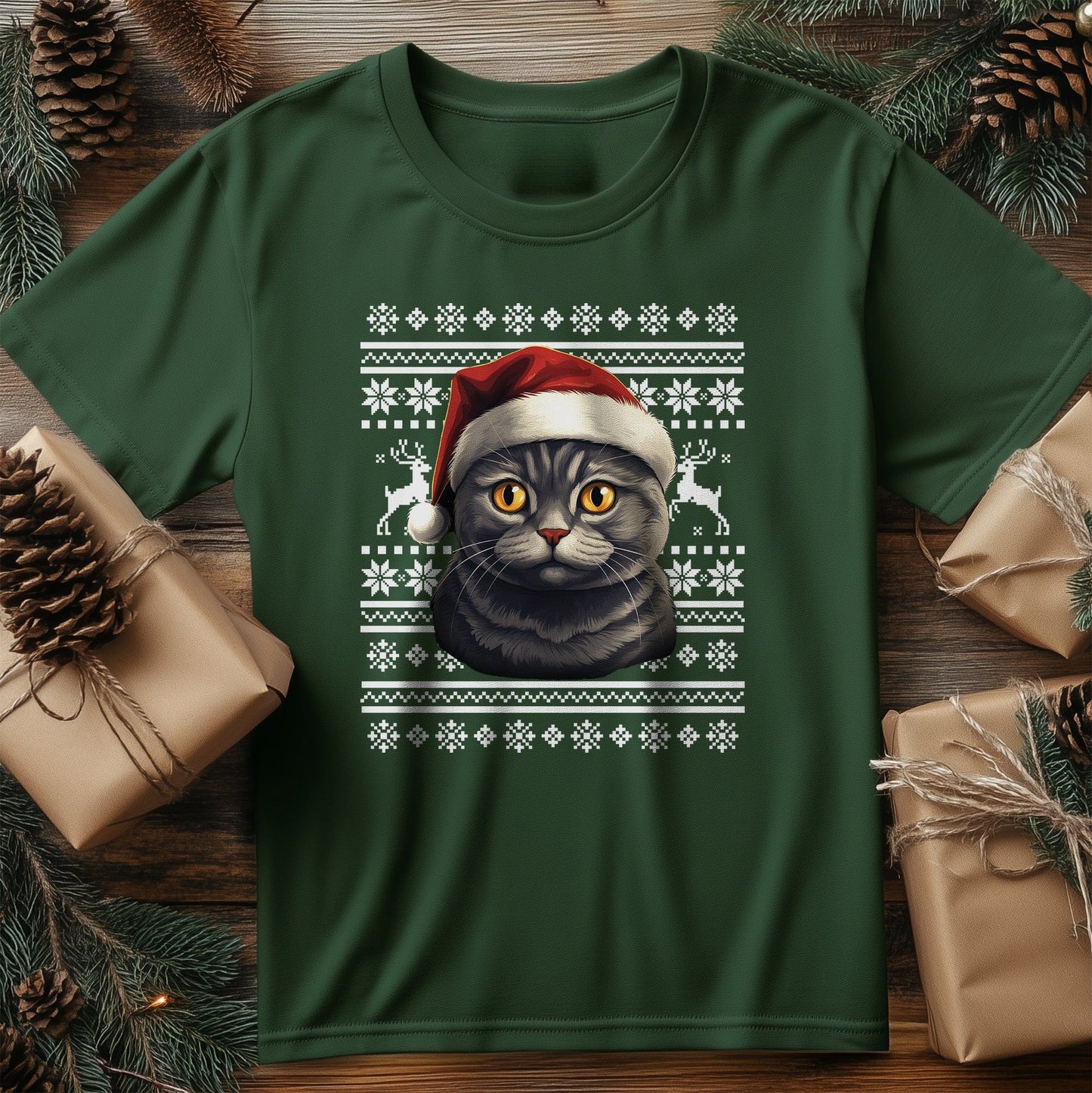British Shirthairt Cat in Santa Hat