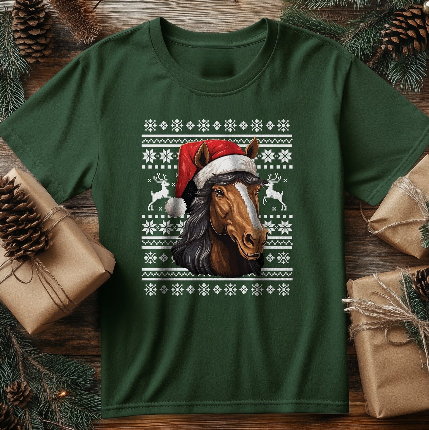 Horse Santa Hat T-shirt - Ho Ho Ho
