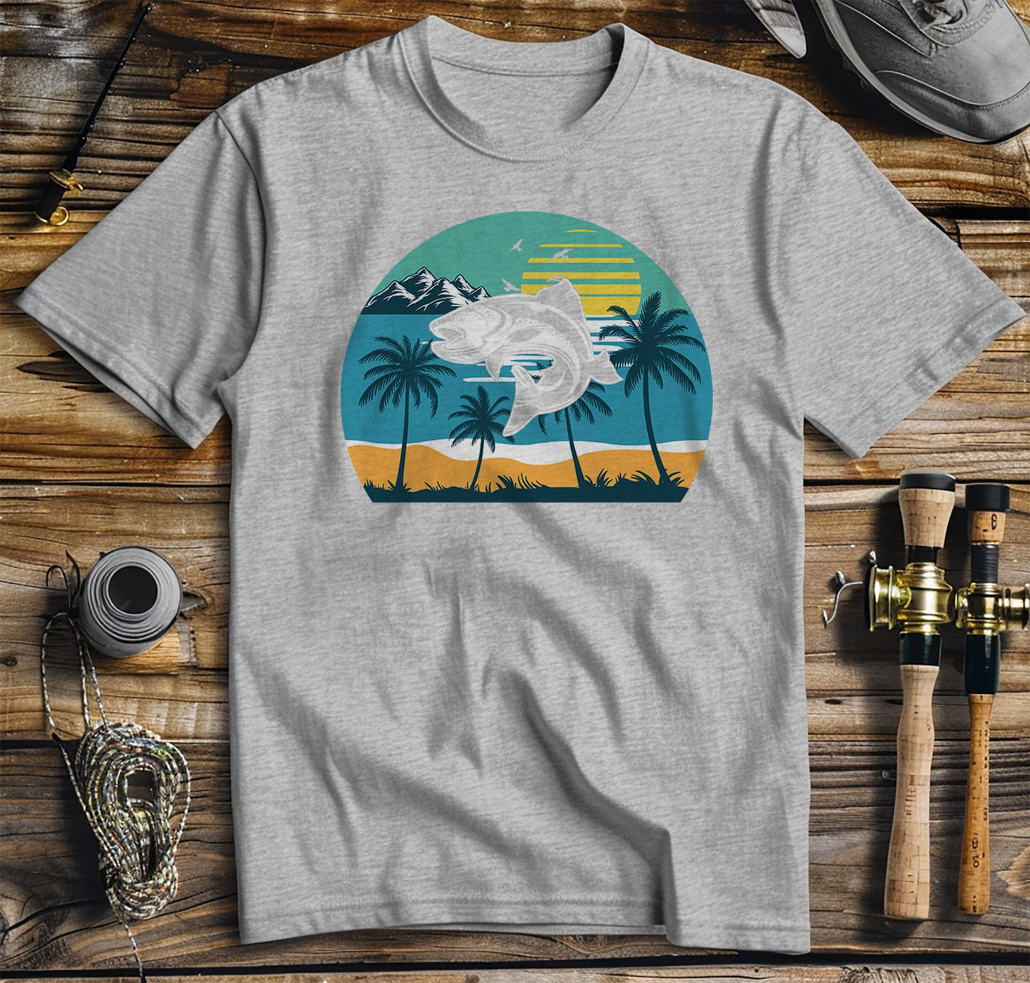 Fish Sunset Palm Trees T-Shirt