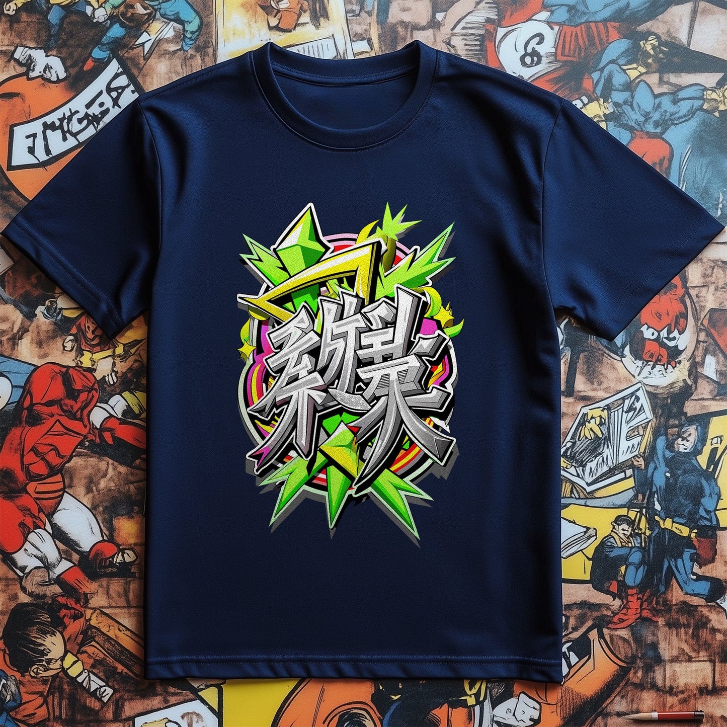 Green Anime Text T-Shirt