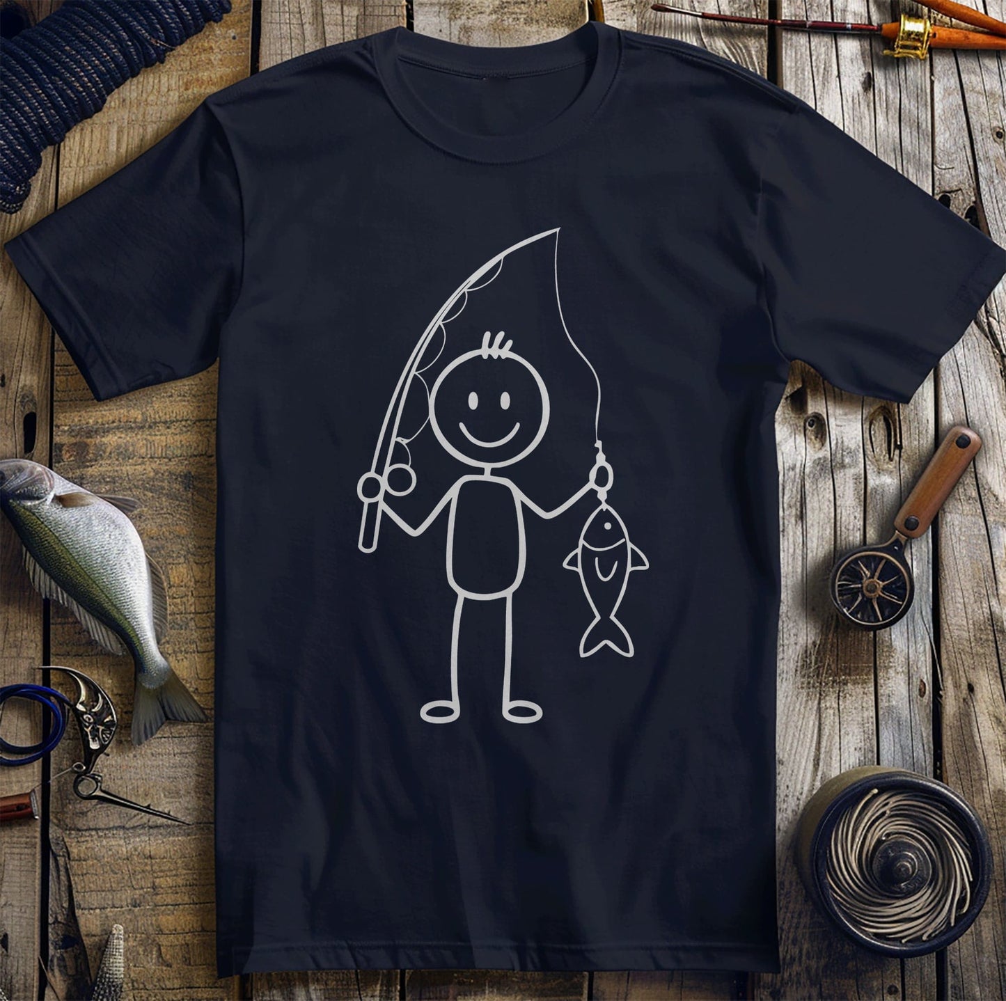 Happy Fisherman Stick Man T-Shirt