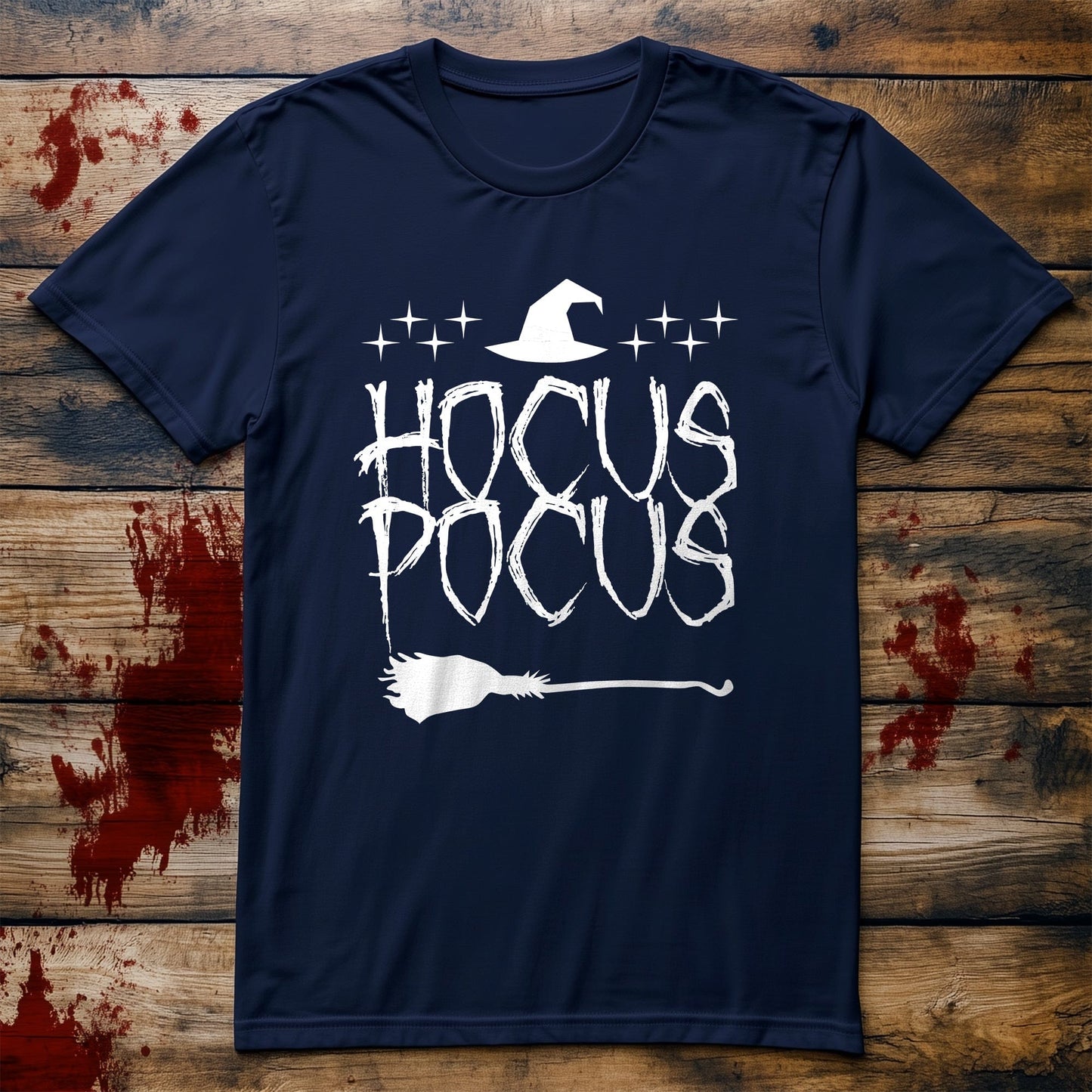 Hocus Pocus Text With Broom T-Shirt -