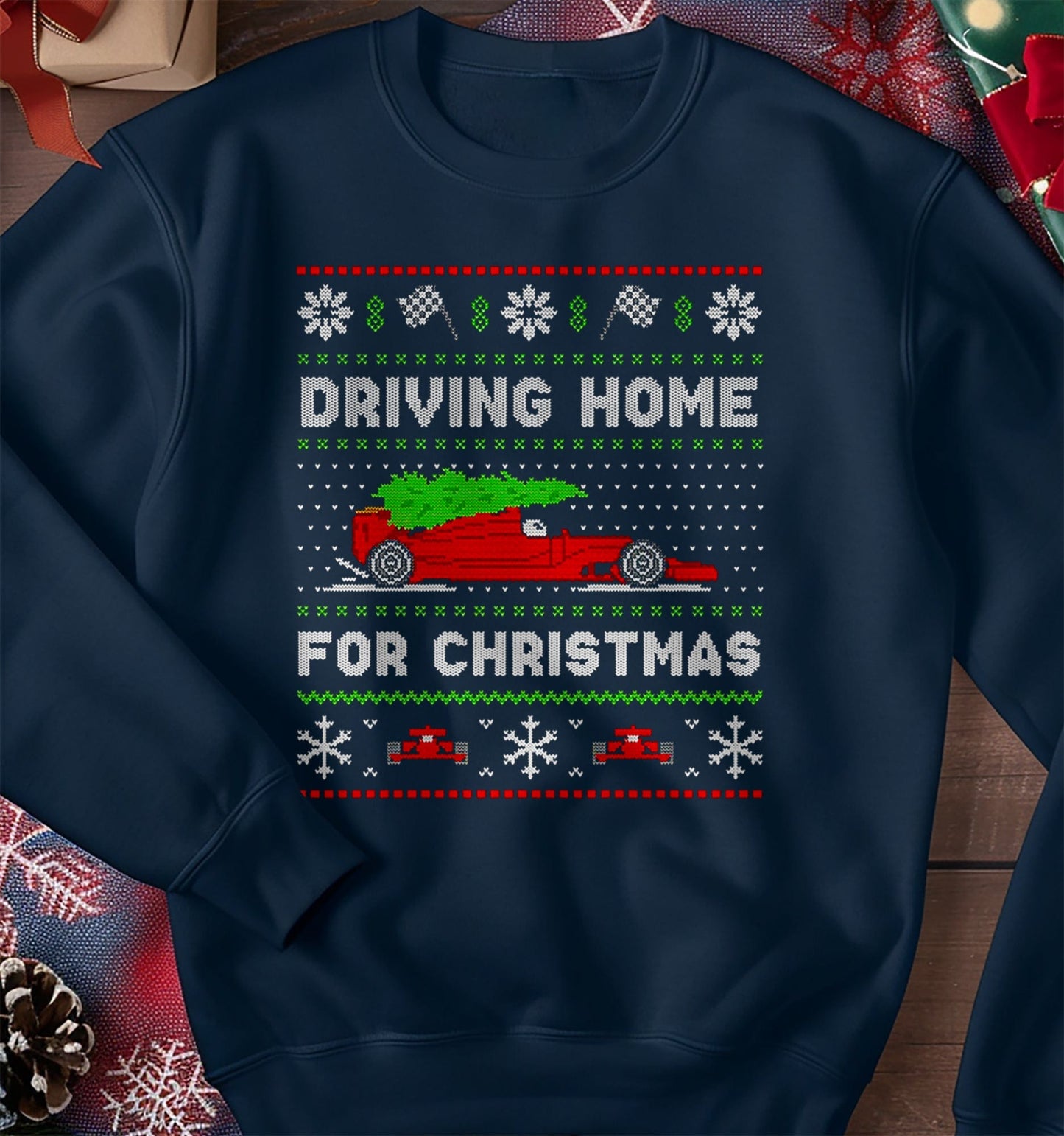 F1 Car Driving Home for Christmas Sweatshirt