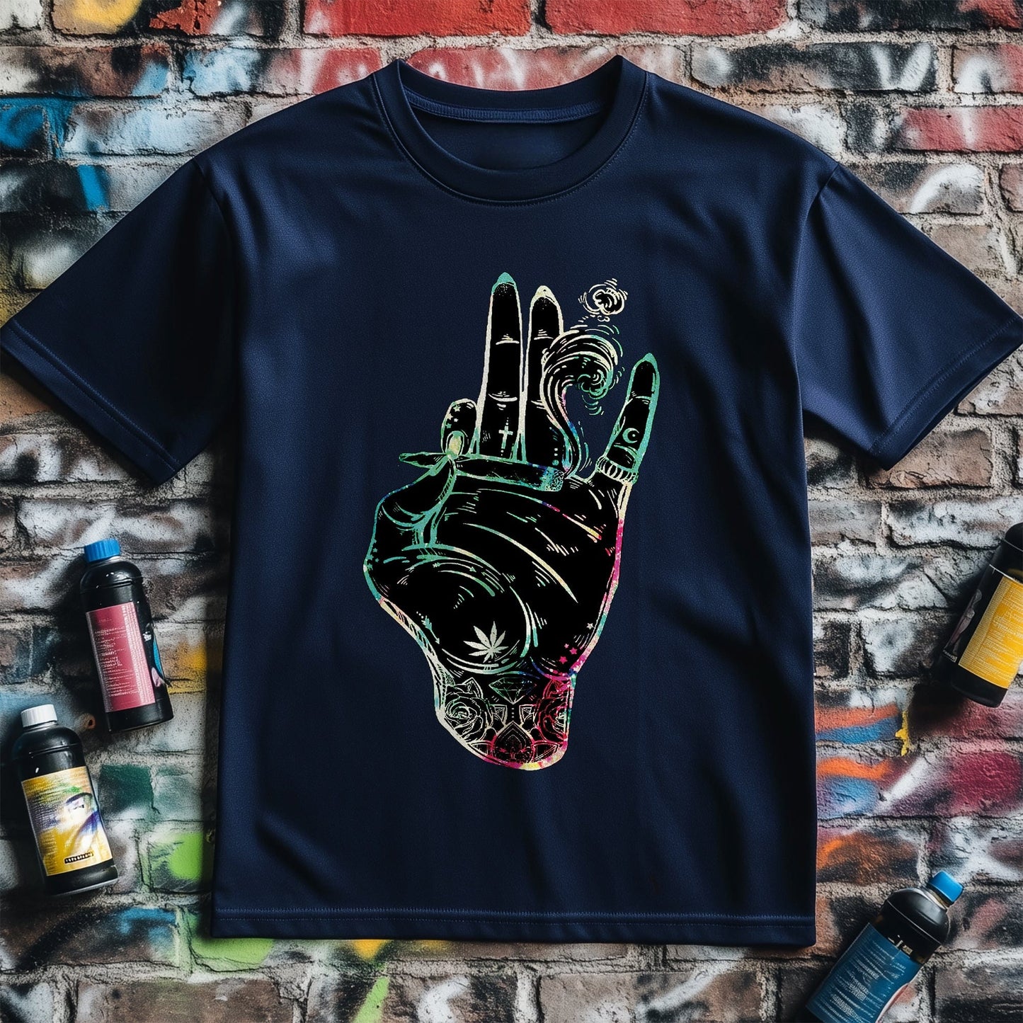 Cannabis Hand T-Shirt - Peace, Love,