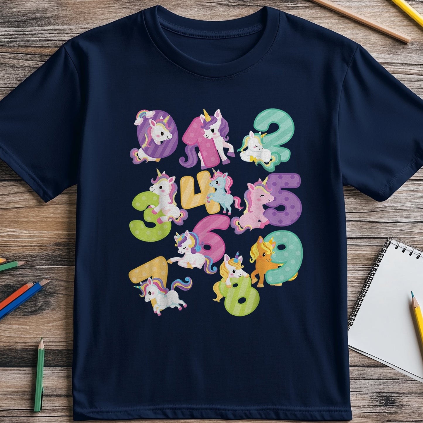 Cute Unicorn Number Day Math Kids Tee