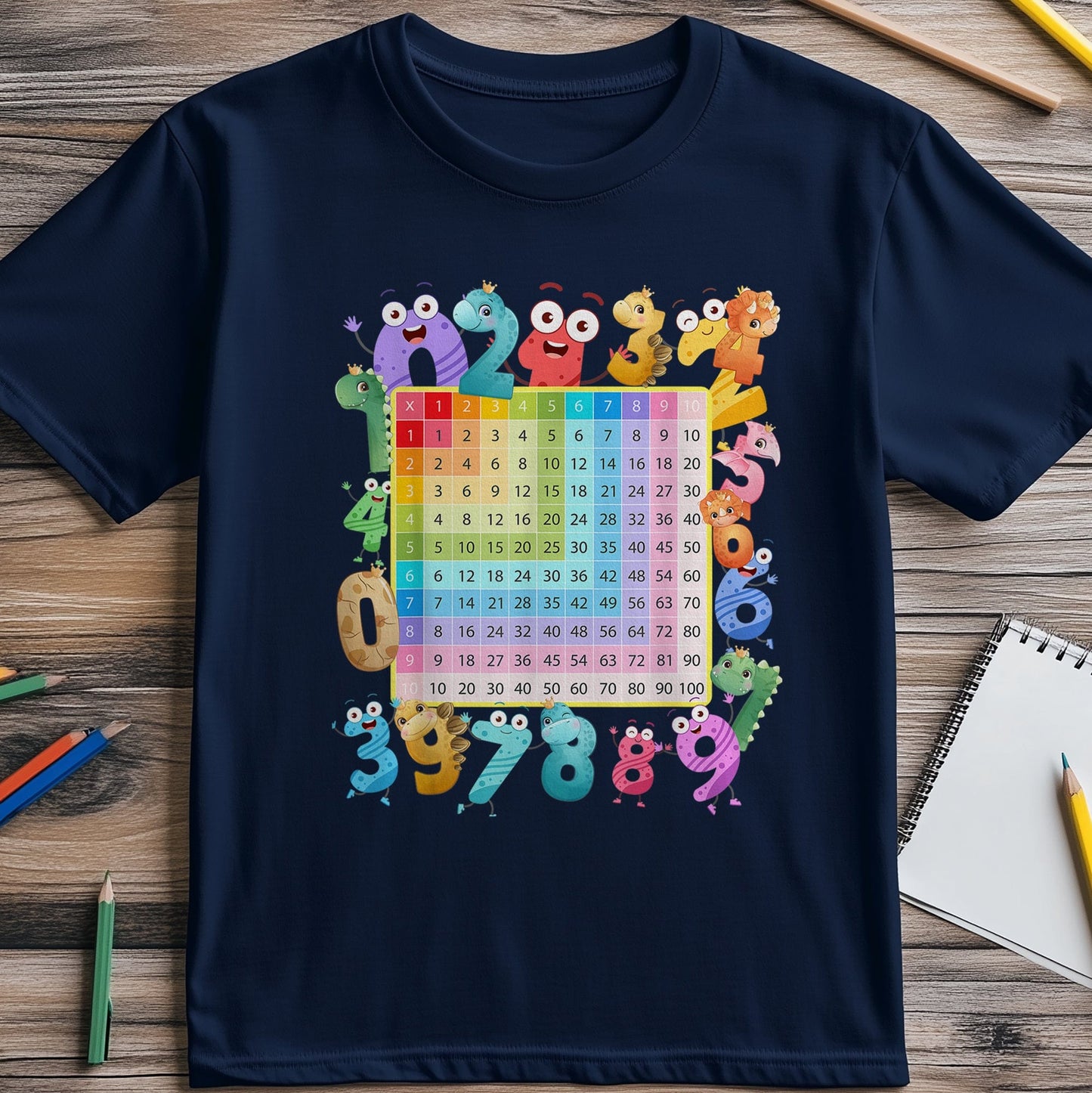 Dino Number Table Math Day Kids Tee