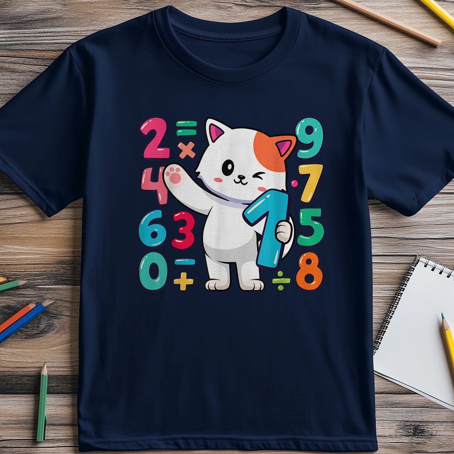 Cool Cat Numbers Math Day Kids Tee