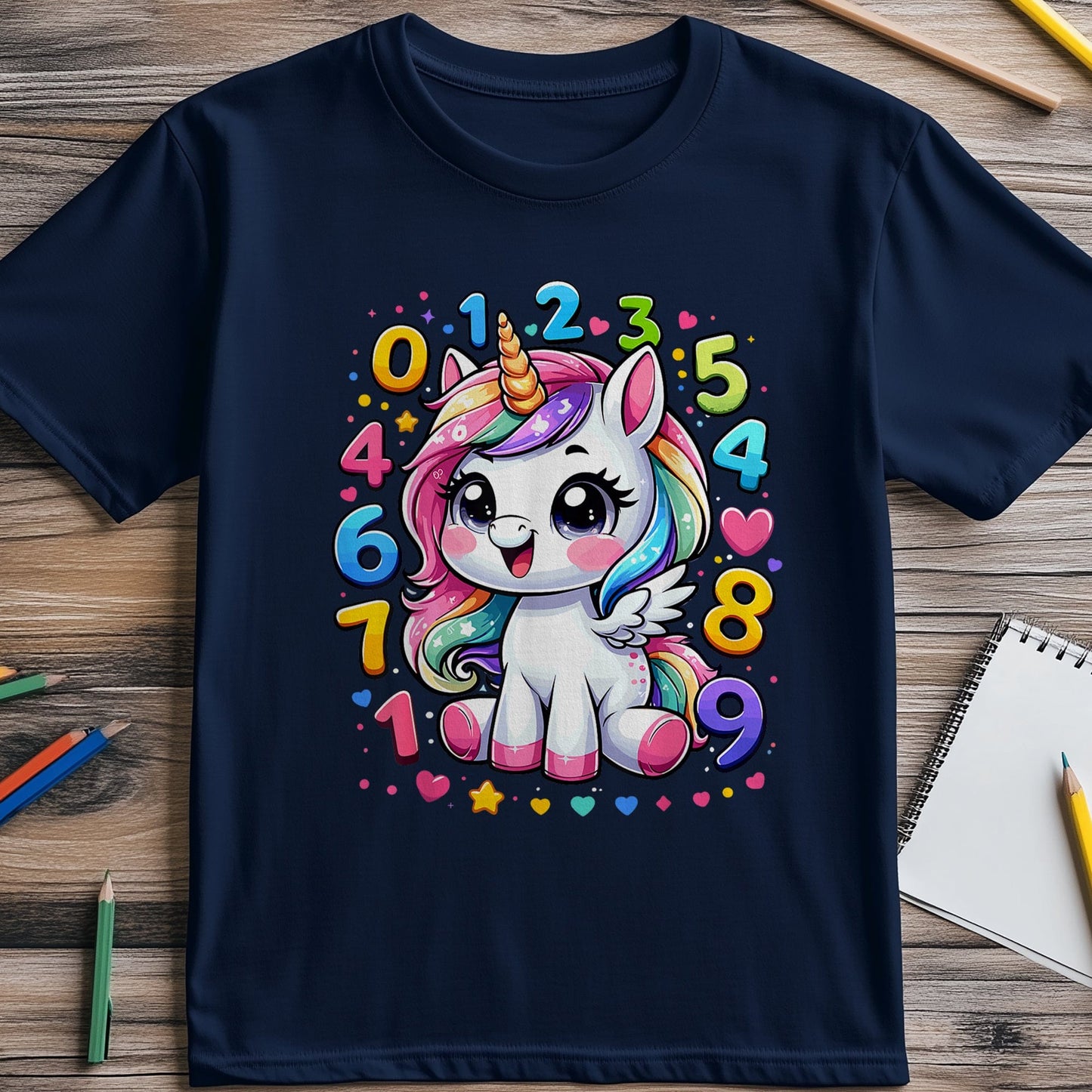 Cute Unicorn Numbers Math Day Kids Tee