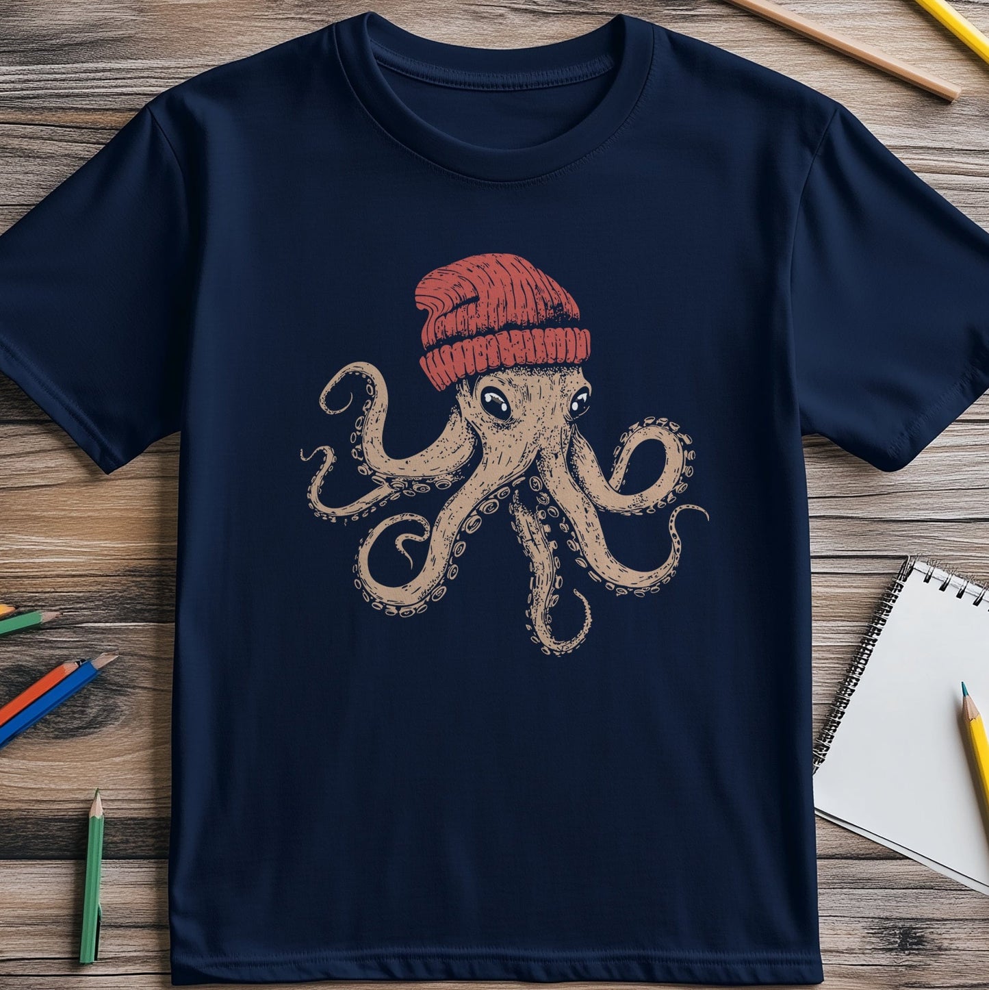 Octopus in a Beanie t-shirt