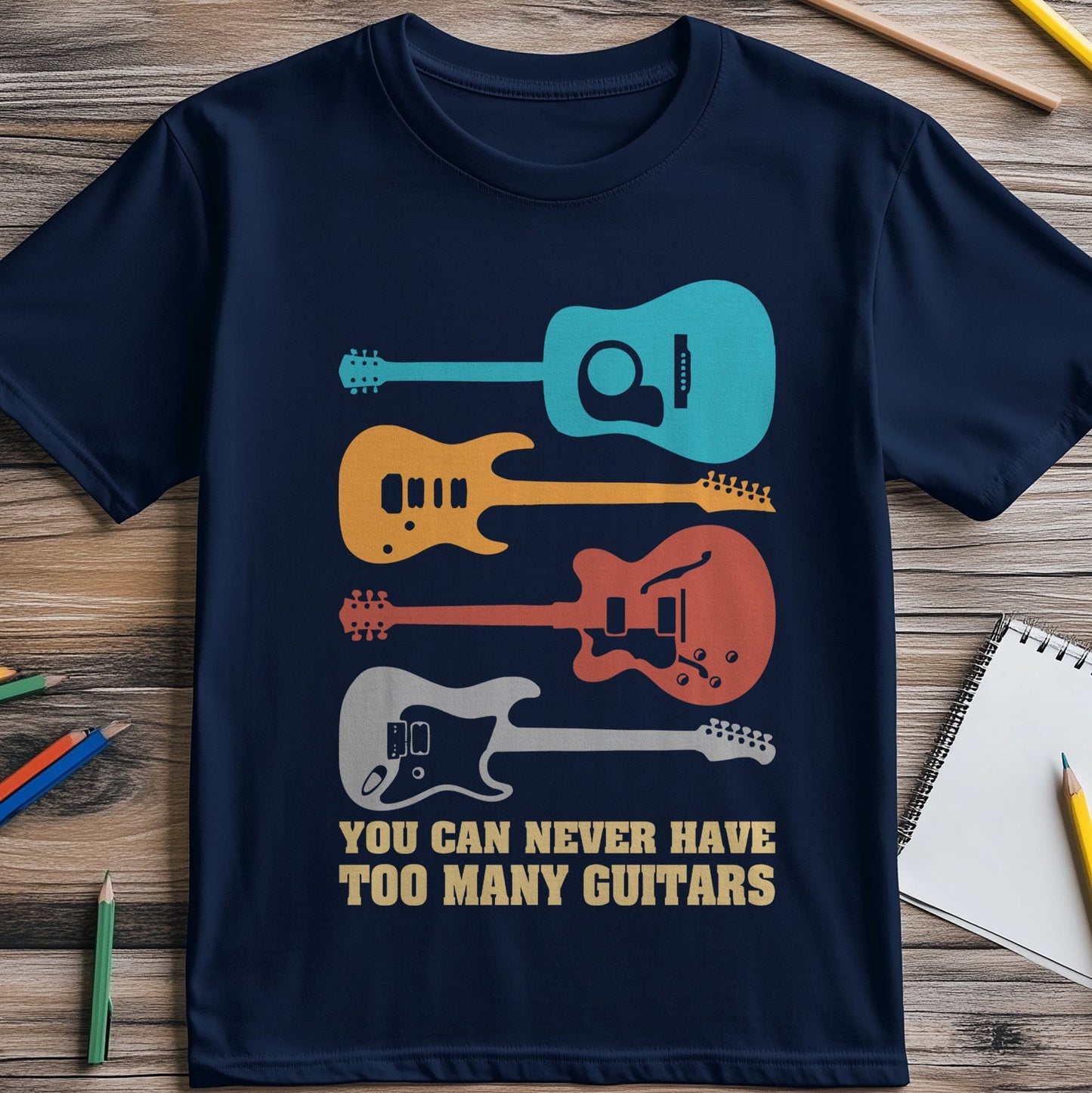 Too Many Guitars 4 T-shirt - Rock On