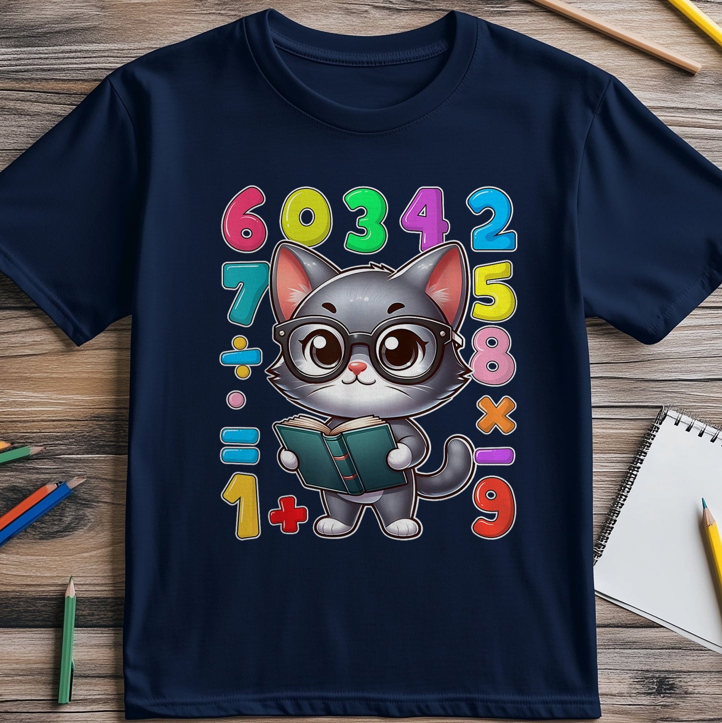 School Cat Numbers Day Kids Tee