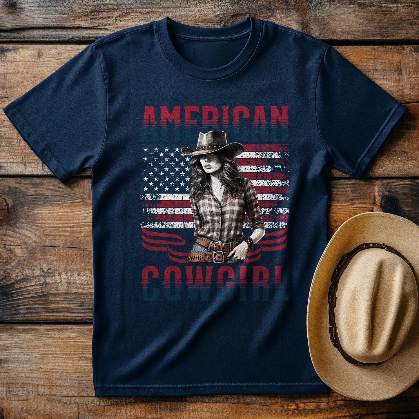 American Cowgirl T-shirt us flag