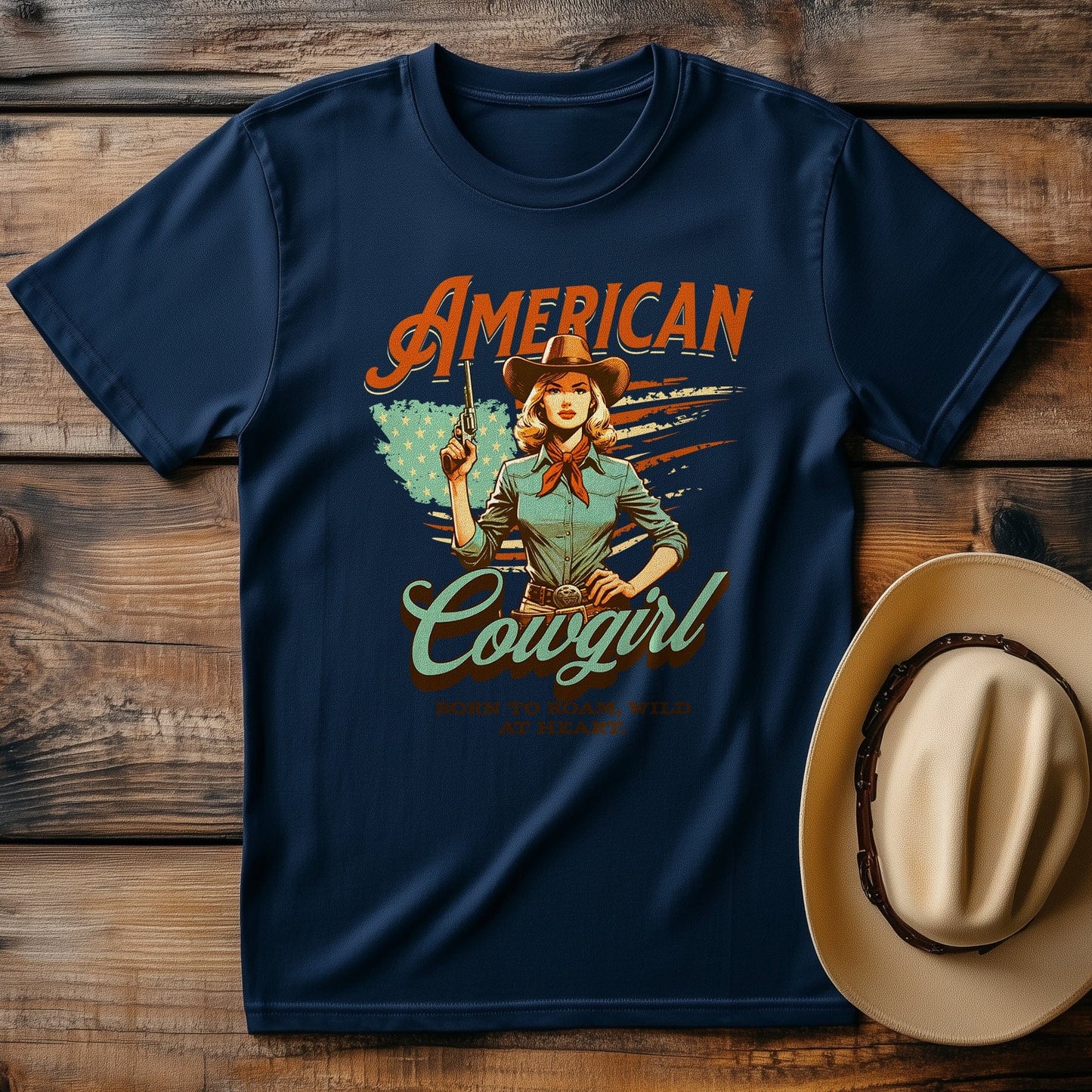 American Cowgirl T-Shirt with gun