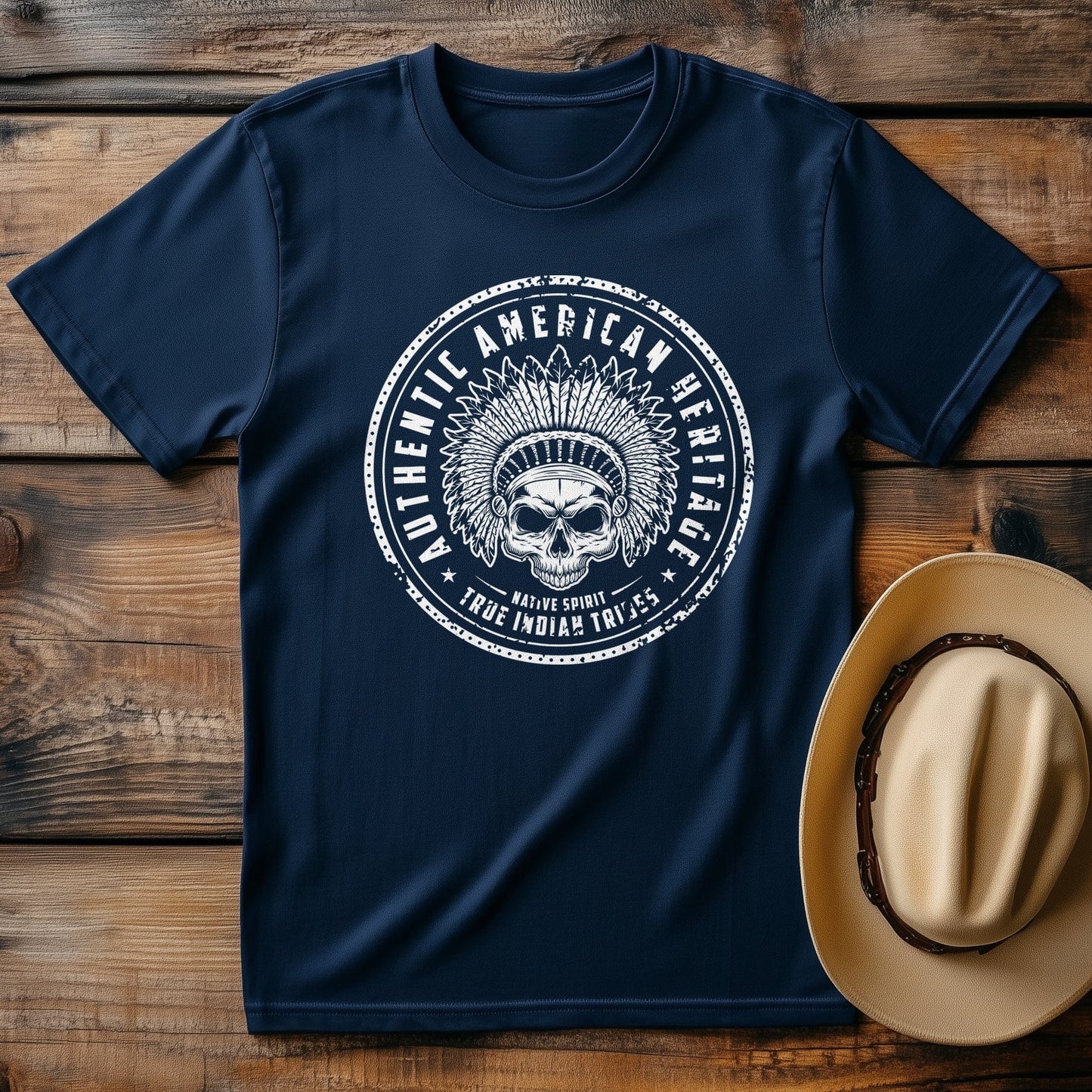 Authentic Indian Skull Cowboy Hat T-shirt