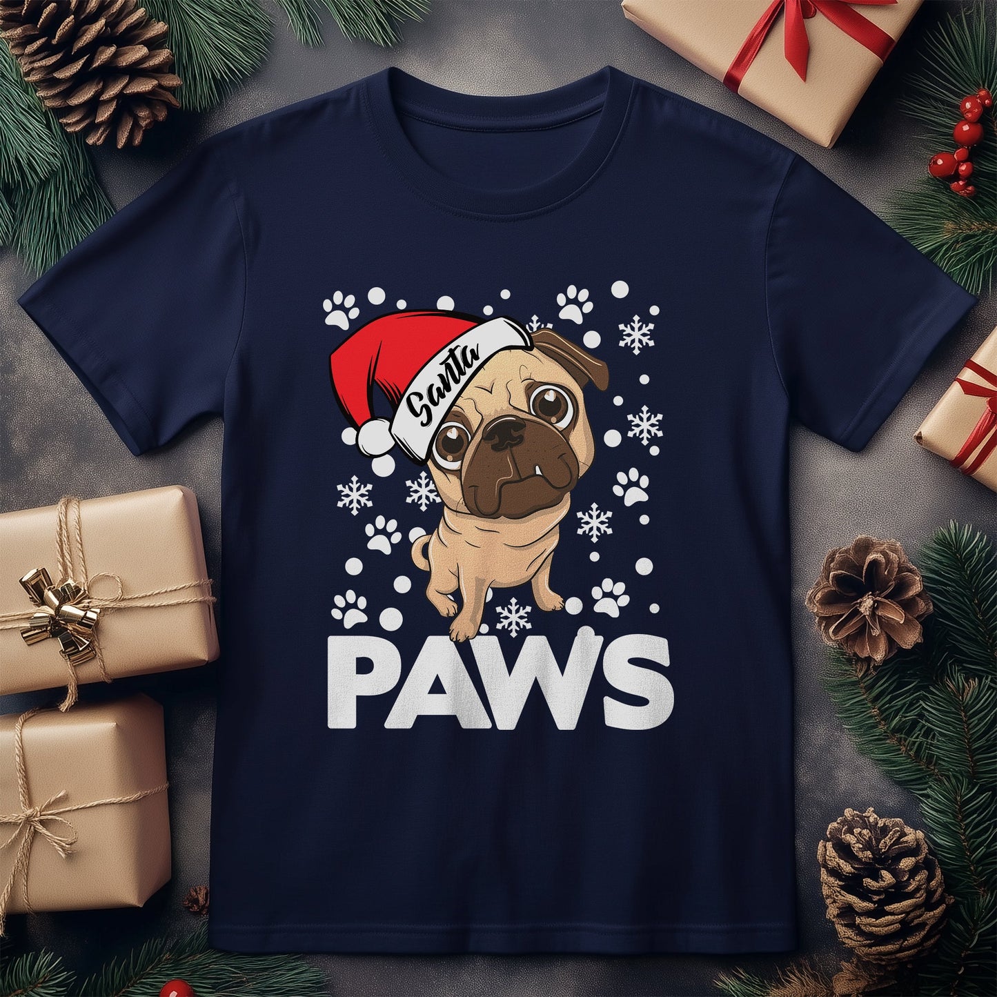 Santa Paws Pug Dog t-shirt -