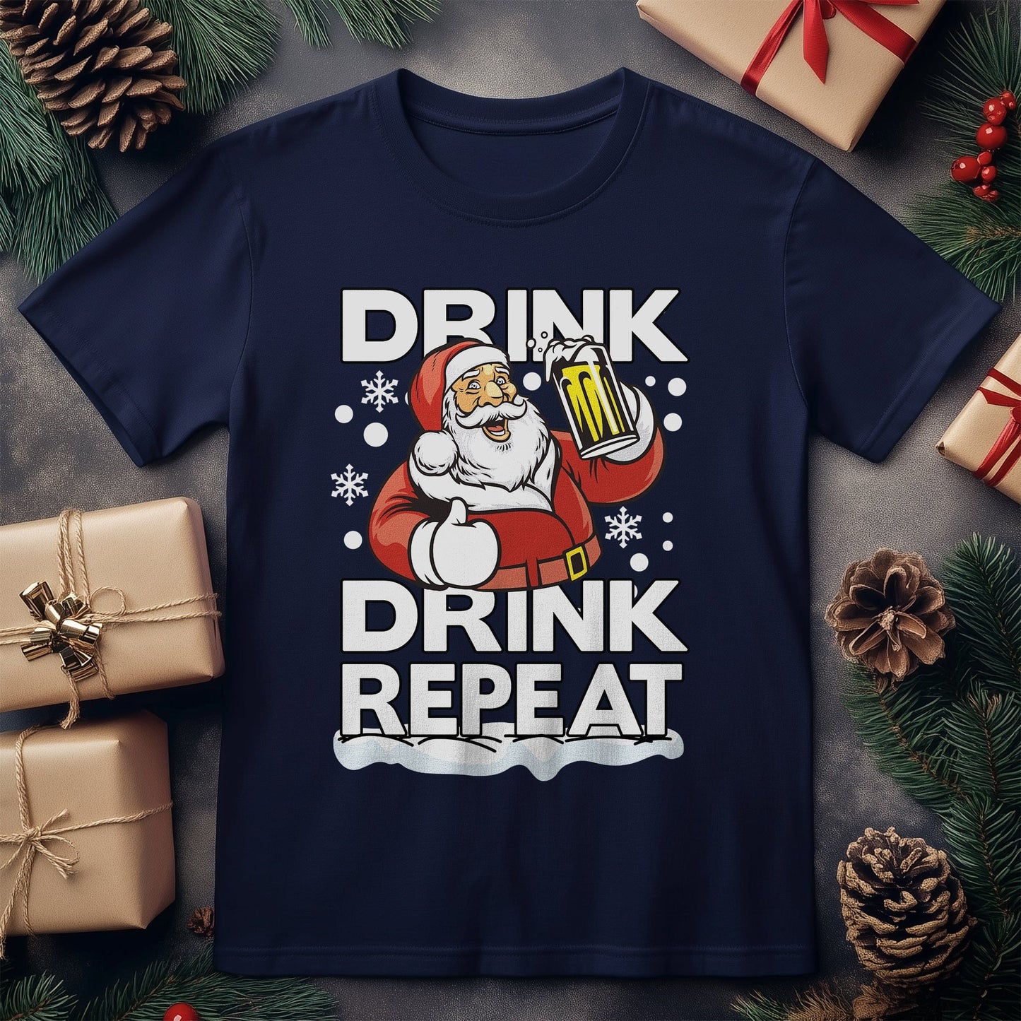 Drink Drink Repeat Santa T-Shirt -