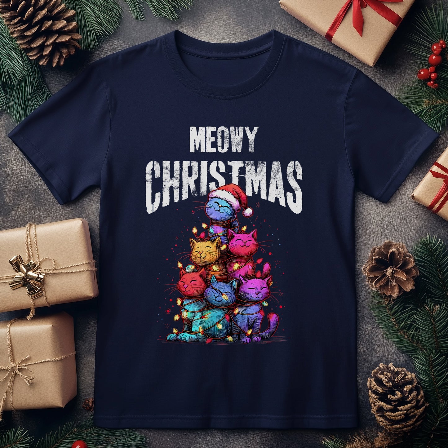 Meow Christmas Cat Mom T-Shirt -