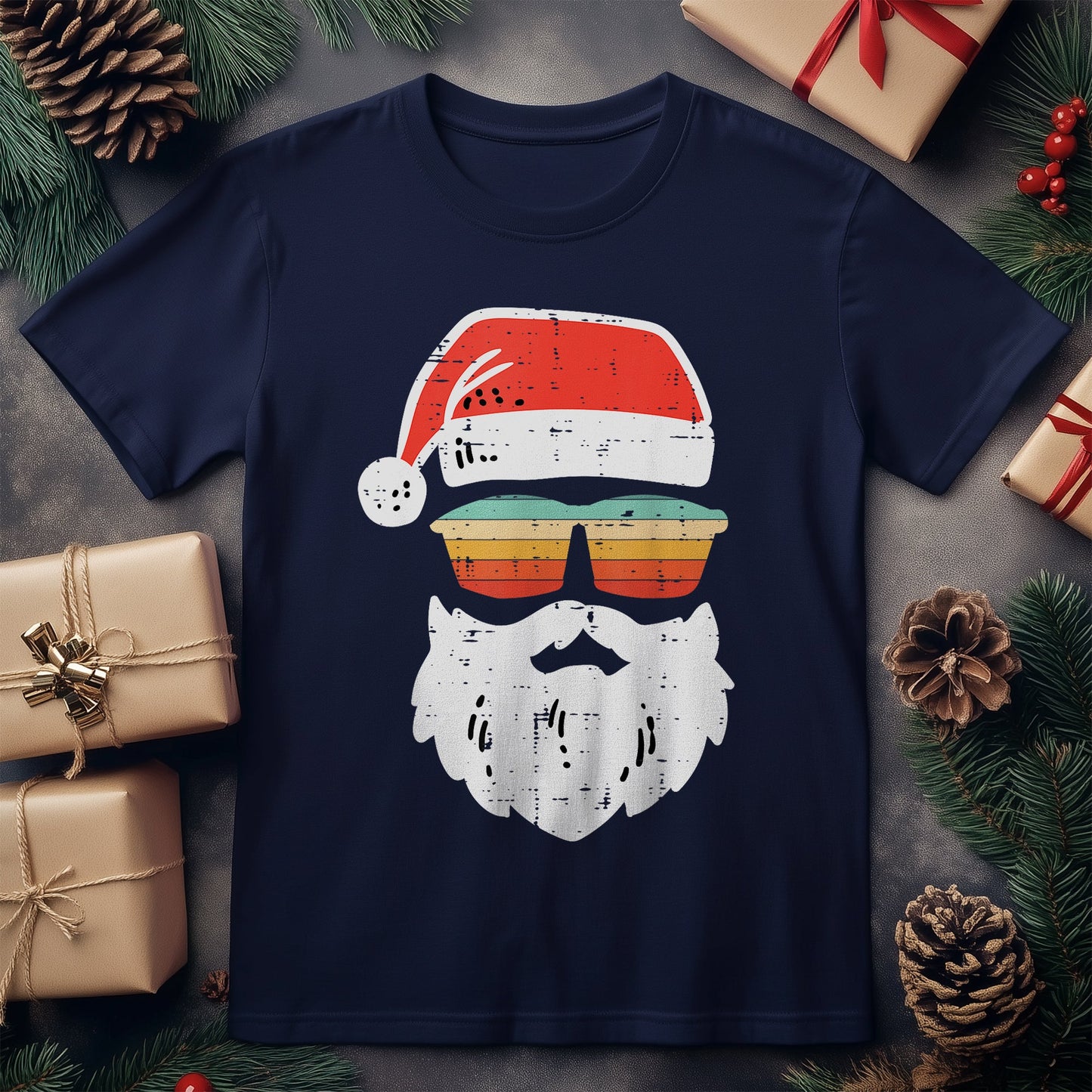 Santa Face Retro Sunglasses T-Shirt
