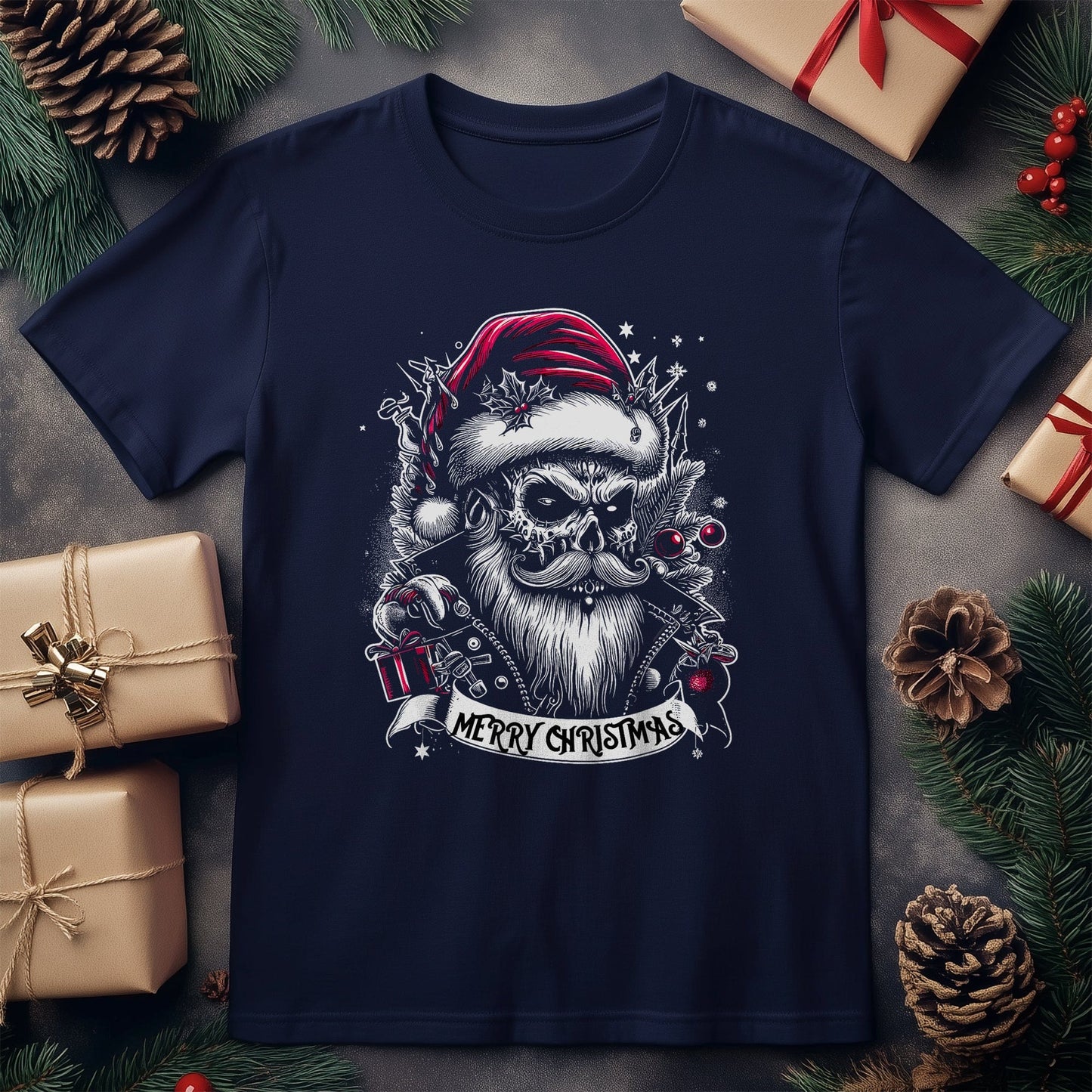 Goth Christmas Santa Skull Tee -