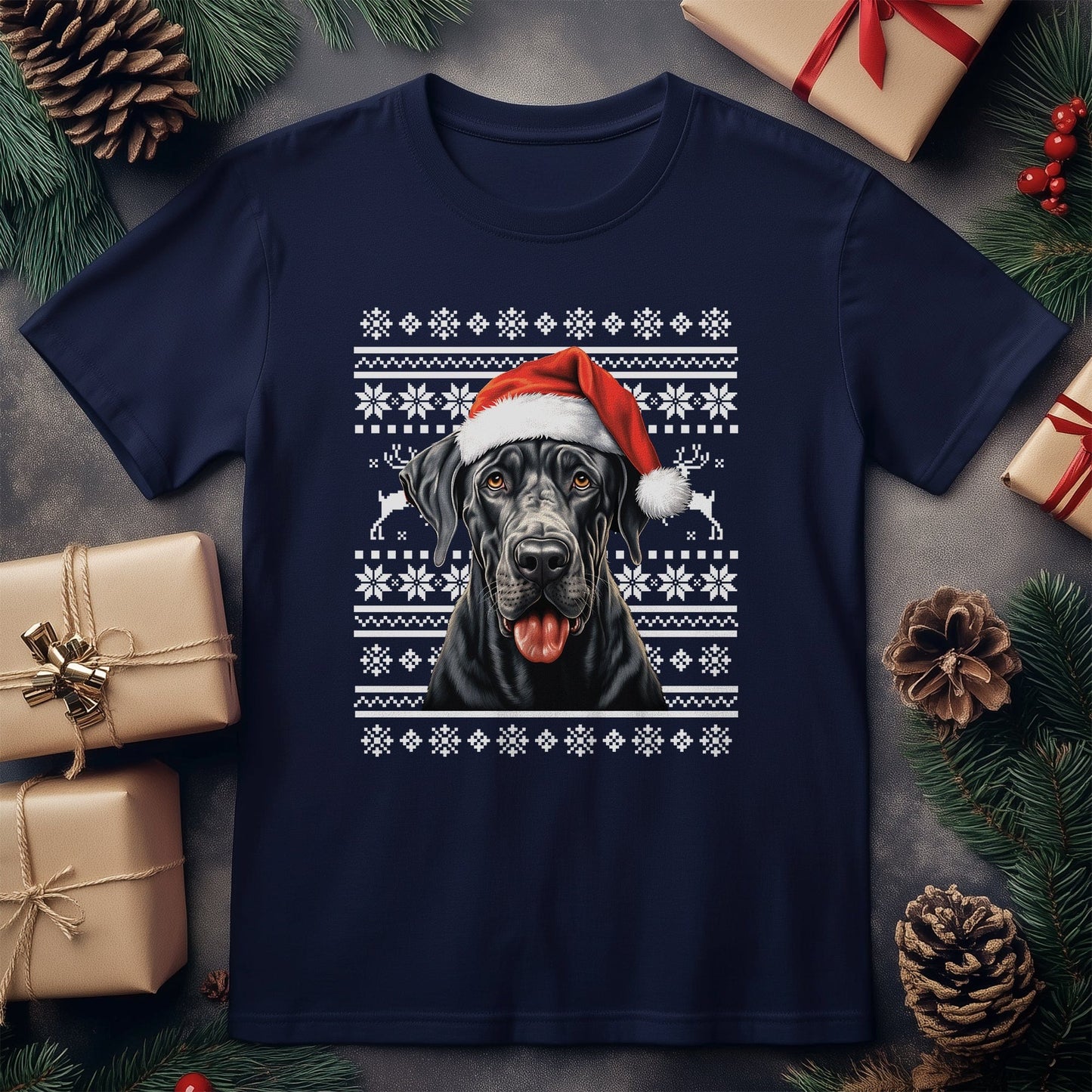 Great Dane in Santa Hat T-Shirt -