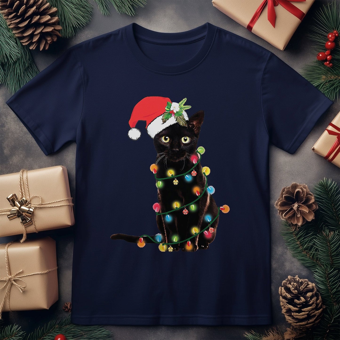Cat-Christmas Lights T-Shirt -