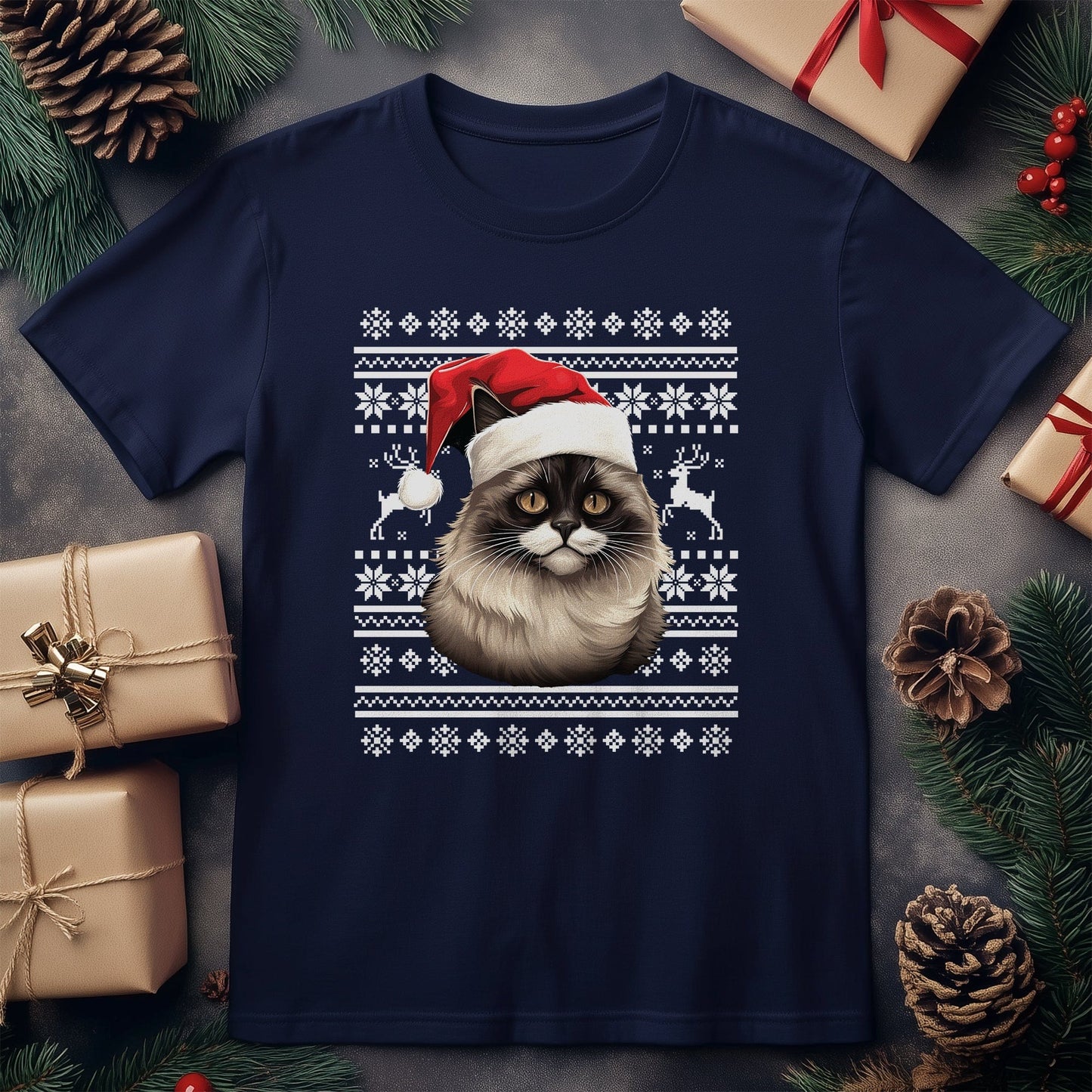 Birman Cat Santa Hat T-Shirt -