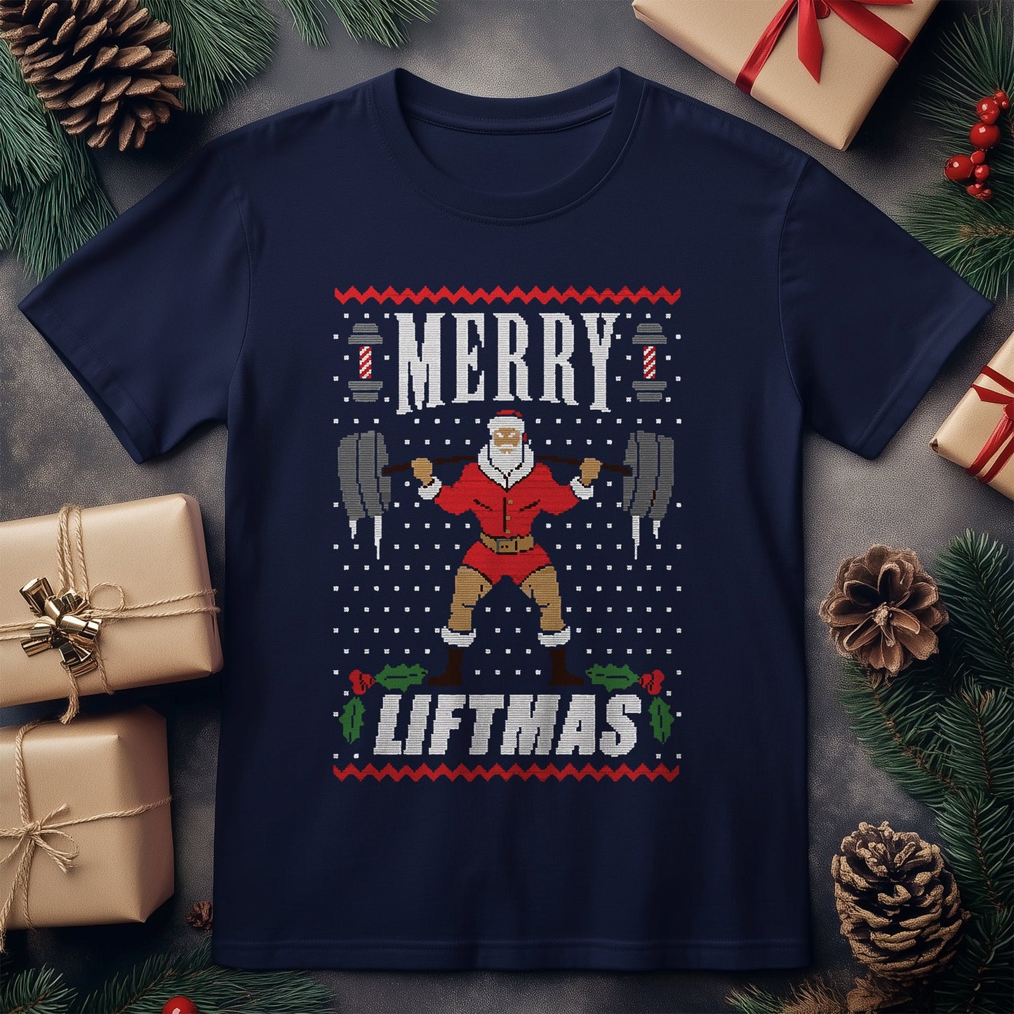 Merry Liftmas T-Shirt - Santa Gains!